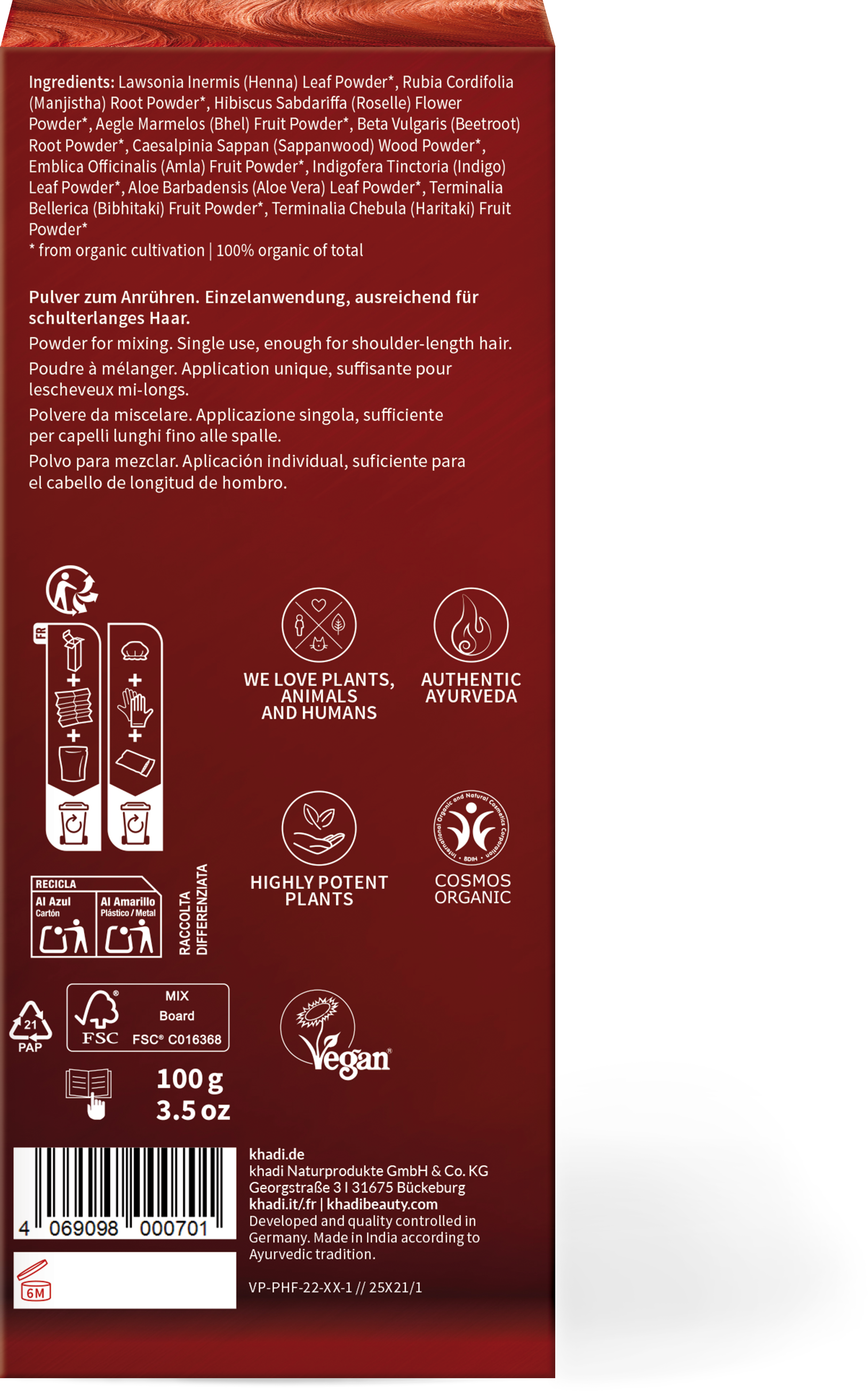 Khadi®  Pflanzenhaarfarbe ApéroRed, 100 g