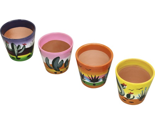 Mexicaanse bloempot, klei, Ø 6 cm, H 6 cm, willekeurige selectie van kleuren en patronen