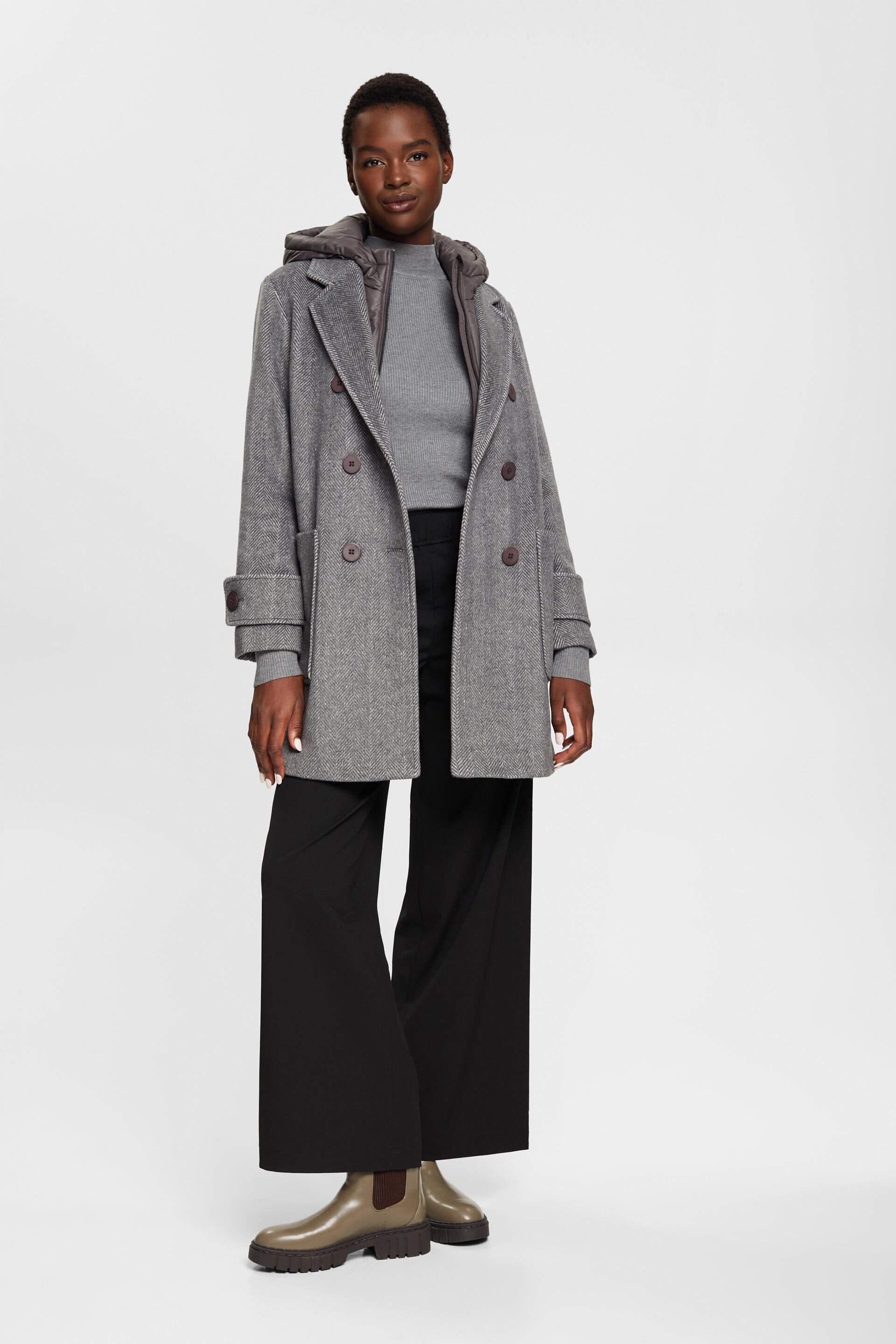 Manteau en laine mélangée à capuche amovible