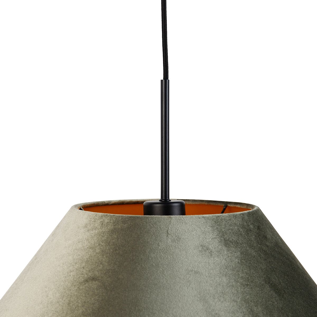 Hanglamp zwart met dubbele velours lampenkap groen met gouden binnenkant - Combi 1