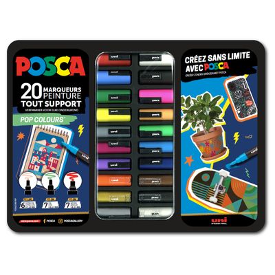 Posca - Pack de 20 marqueurs - pointes et couleurs pop assorties