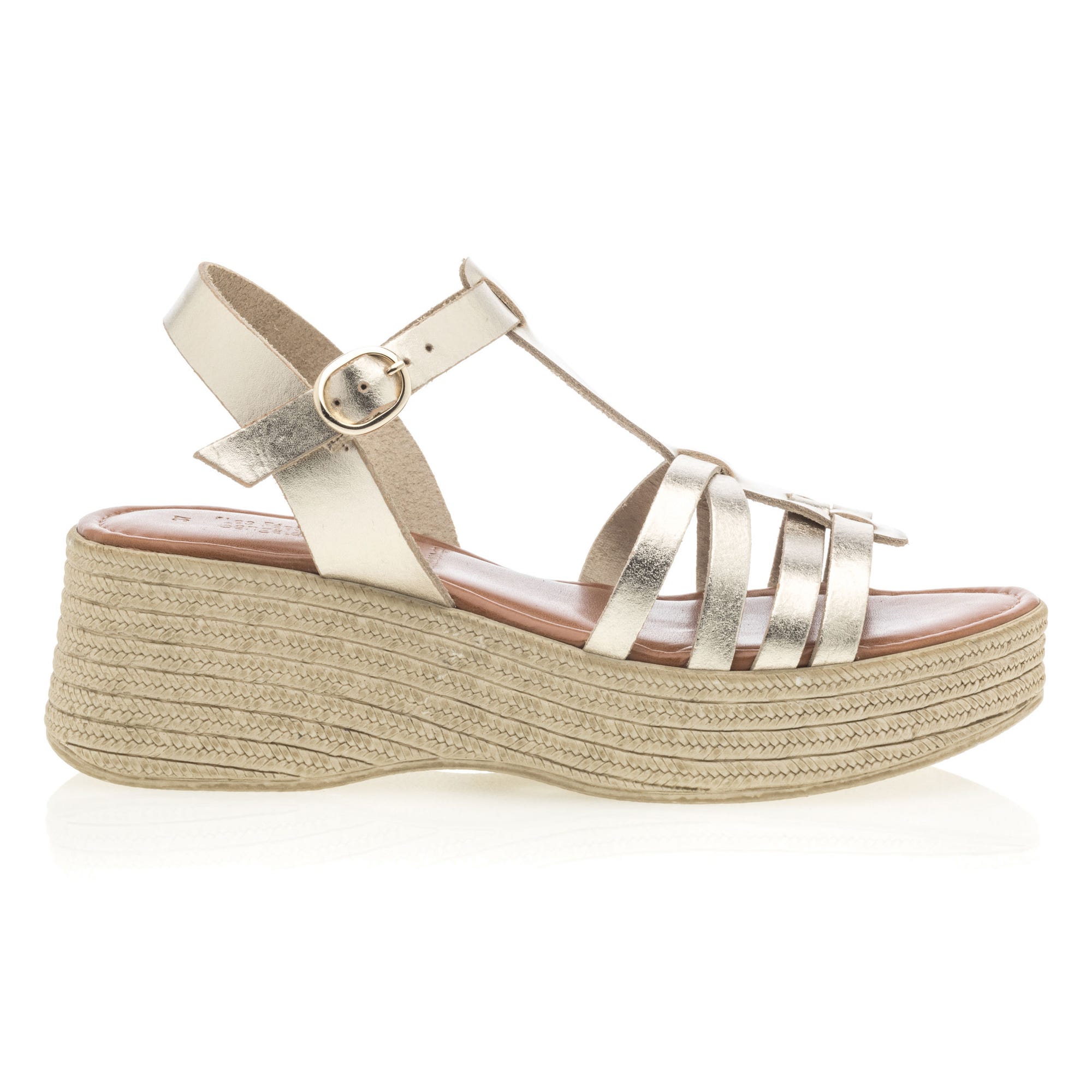 Nu-pieds à talon compensé Femme en cuir or