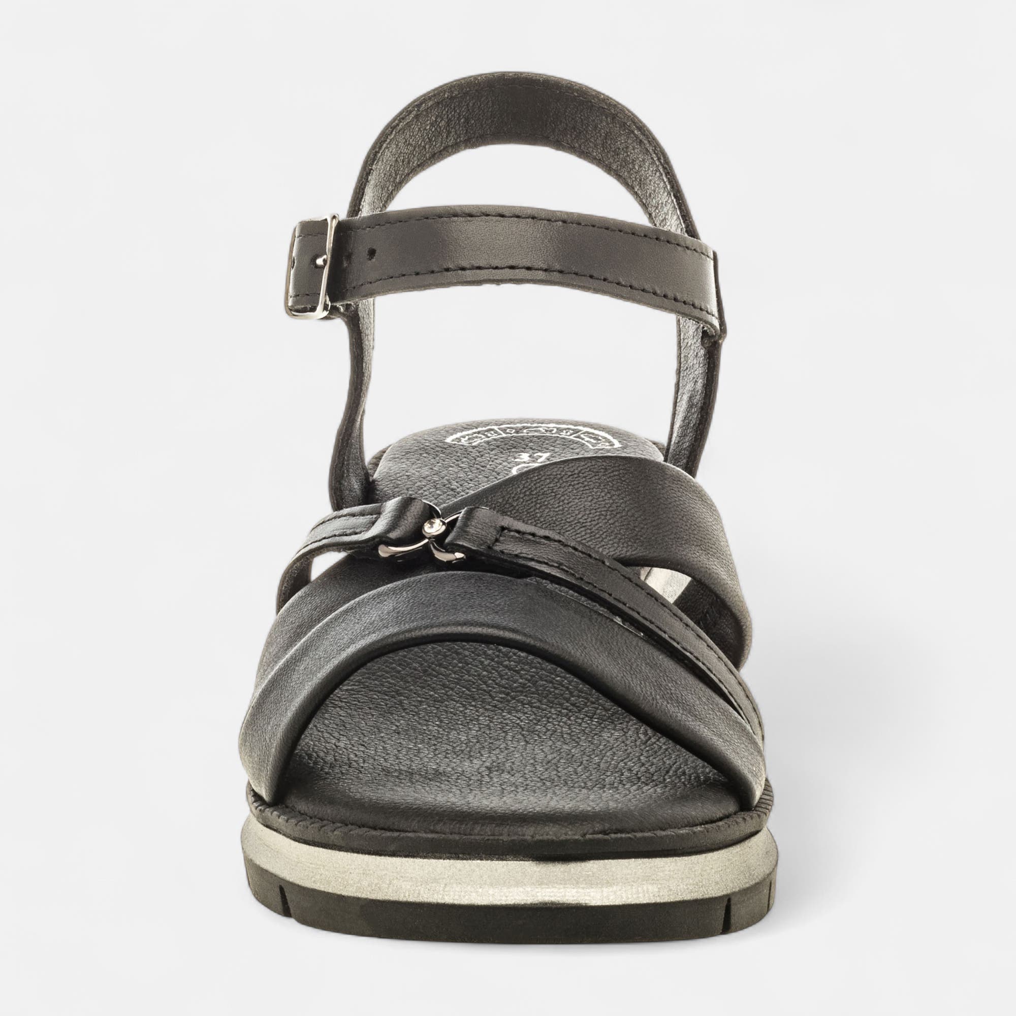 Nu-pieds à talon compensé Femme en cuir noir