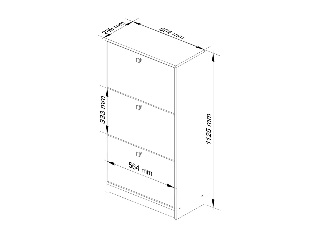 Meuble à chaussures AKORD Wengé 60 cm 3 portes façade Wengé 3 étagères 60x28,5x113 cm