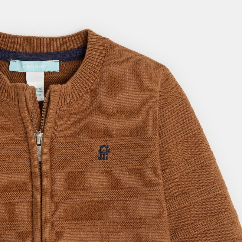 Gilet zippé maille fantaisie marron bébé garçon
