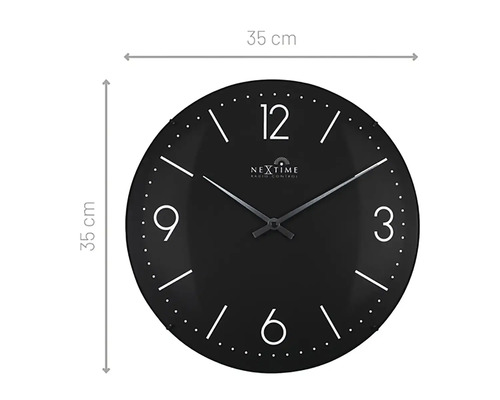 Atomic wandklok, bolvormig glas, zwart, Ø 35 cm