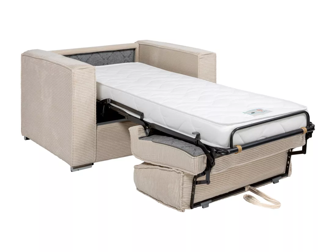 Fauteuil convertible express en velours côtelé beige - Couchage 70 cm - Matelas 14 cm - LORETO