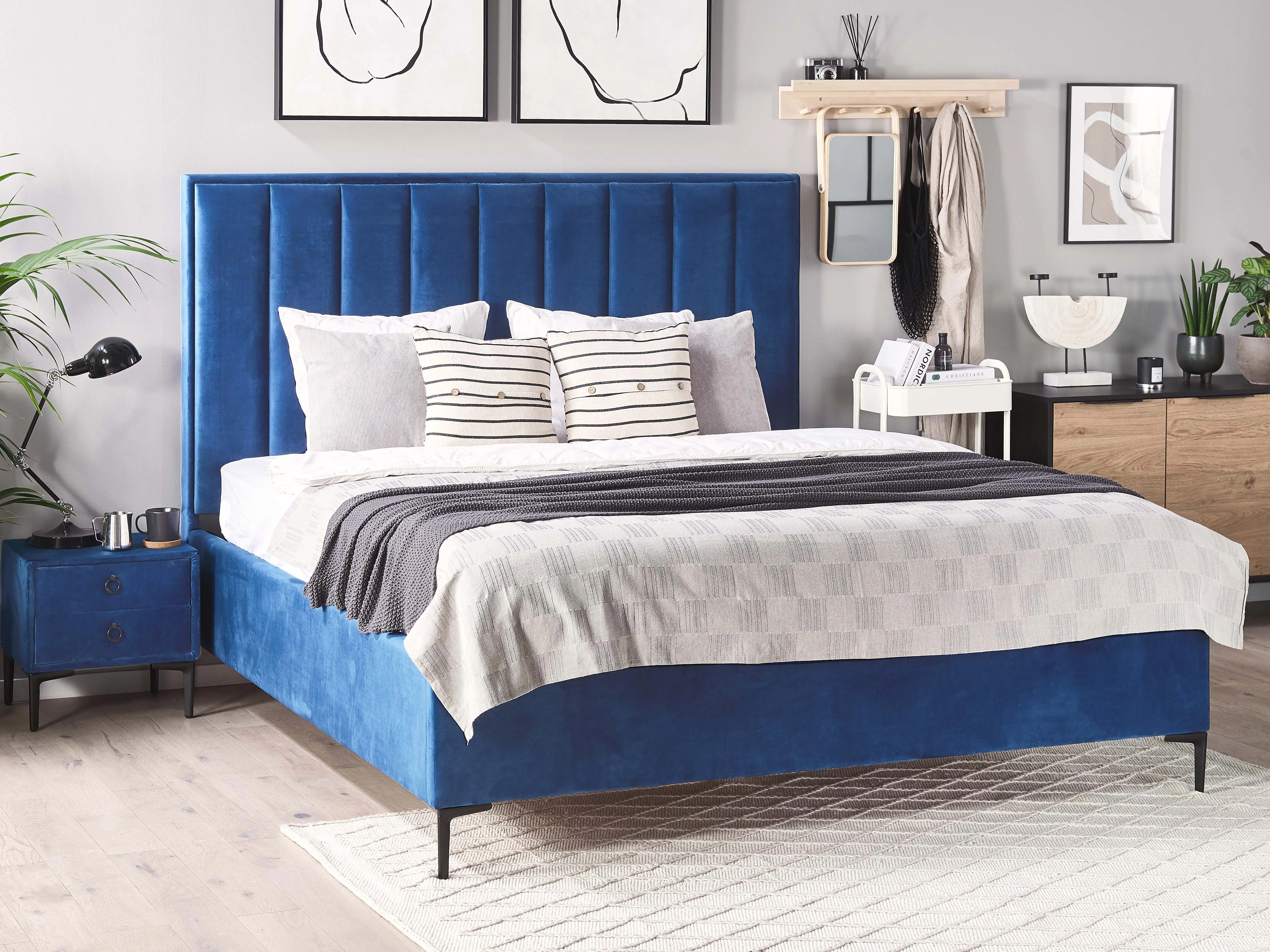 Bed met opbergruimte Fluweel SEZANNE 180 x 200 cm Marineblauw