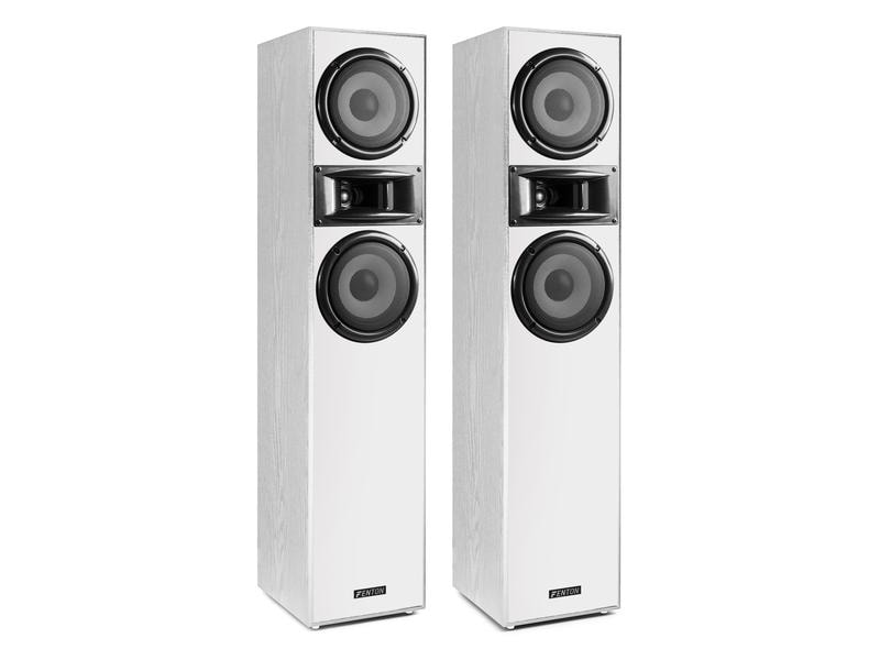 Fenton Standlautsprecher Paar SHF700W Weiss Turmlautsprecher, der mit einem hocheffizienten Hornhochtöner ausgestattet ist