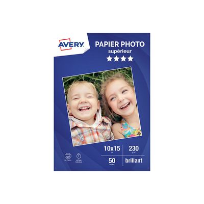 Avery - Papier Photo brillant - 10 x 15 cm - 230 g/m² - impression jet d'encre - 50 feuilles