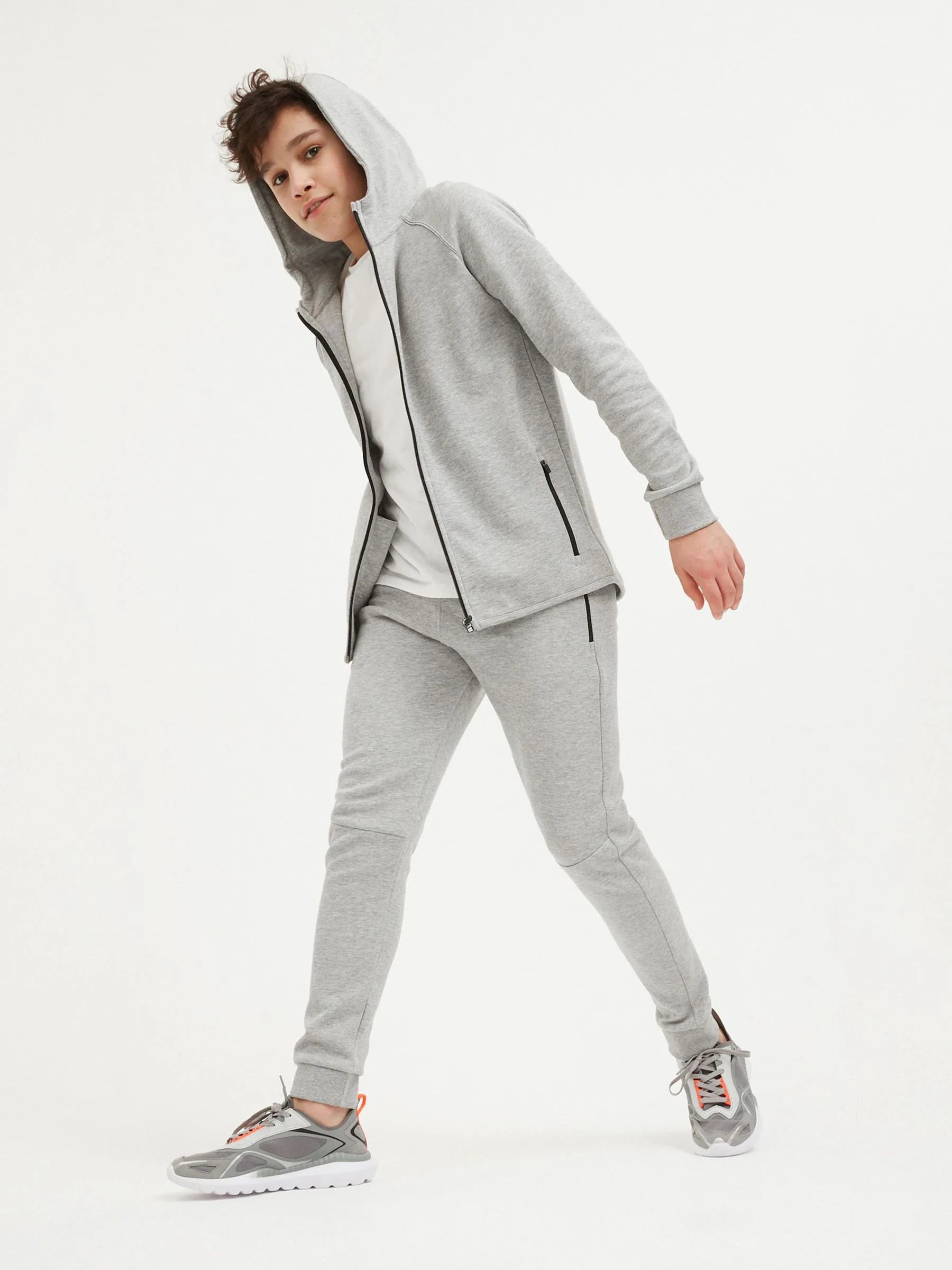Grijs gemêleerd - Tech Sportswear hoodie met doorlopende rits (3-16 jr)