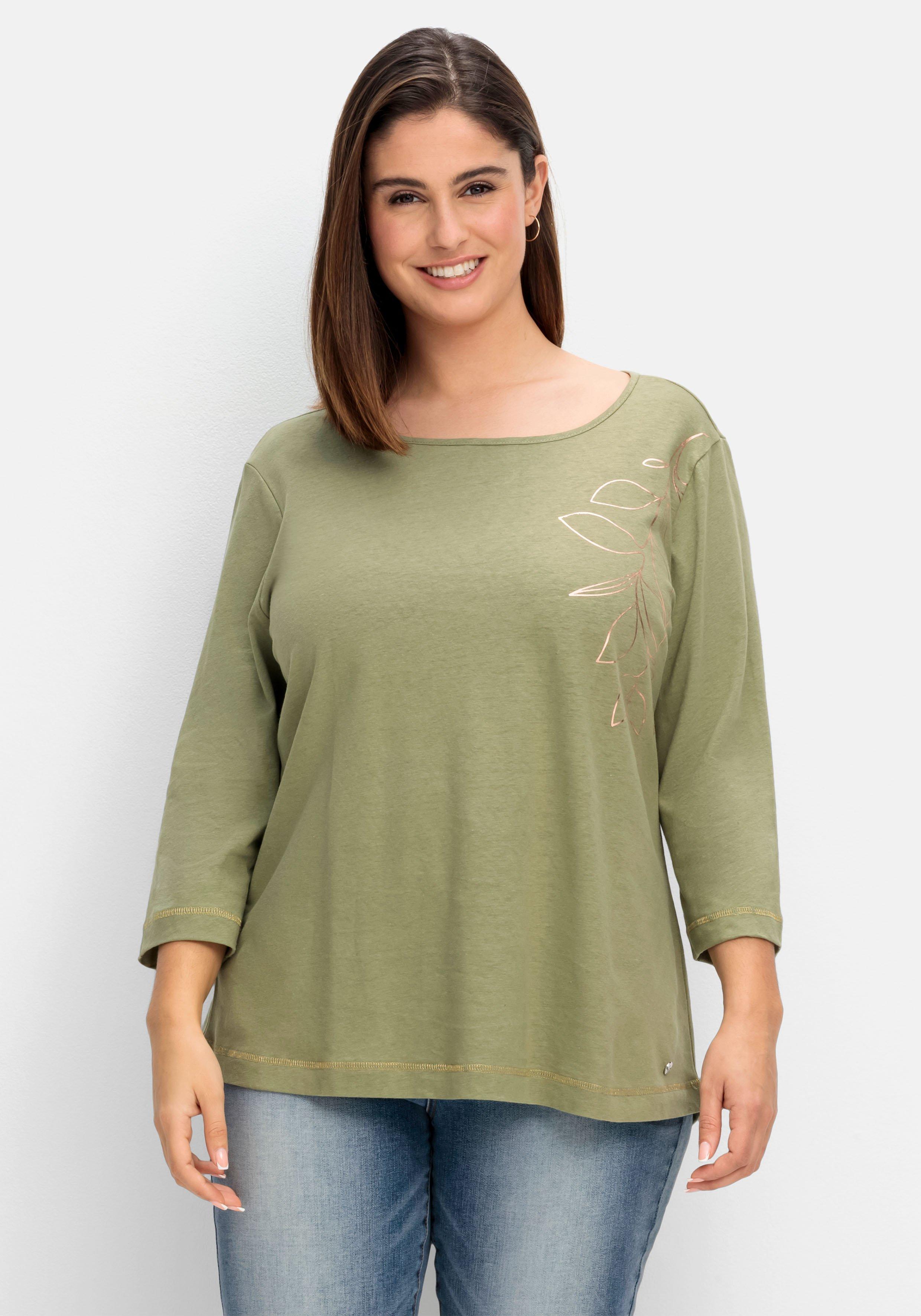 Shirt im Leinen-Mix, mit goldfarbenem Print