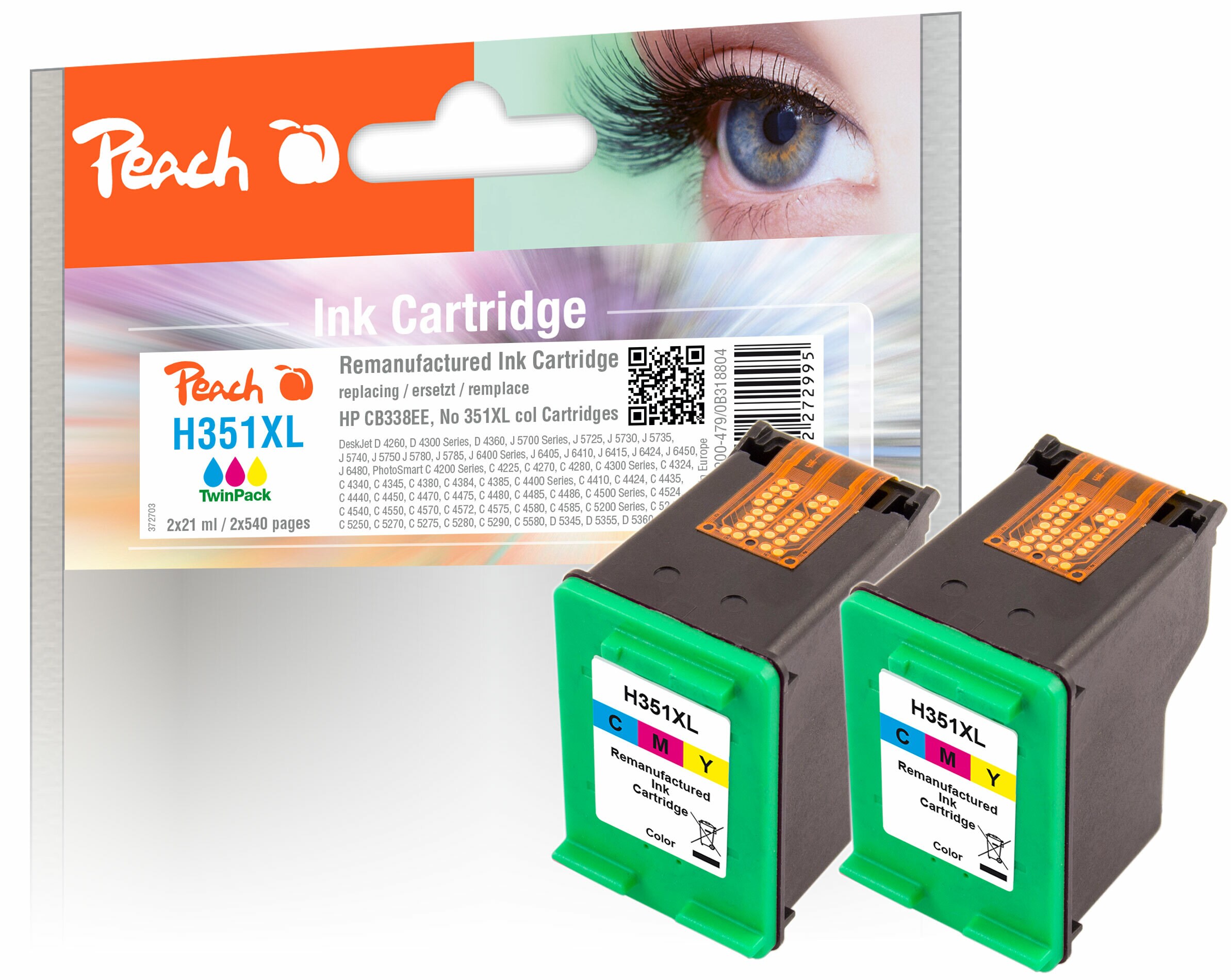 Peach HP 351 XL 2 Druckköpfe XL 2*col ersetzt HP No. 351XL*2, CB338EE*2 für z.B. HP DeskJet D 4200, HP DeskJet D 4260, HP DeskJet D 4300 (wiederaufbereitet)