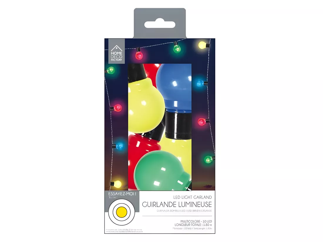 Guirlande avec 10 boules lumineuses - Multicolore - L 180 cm