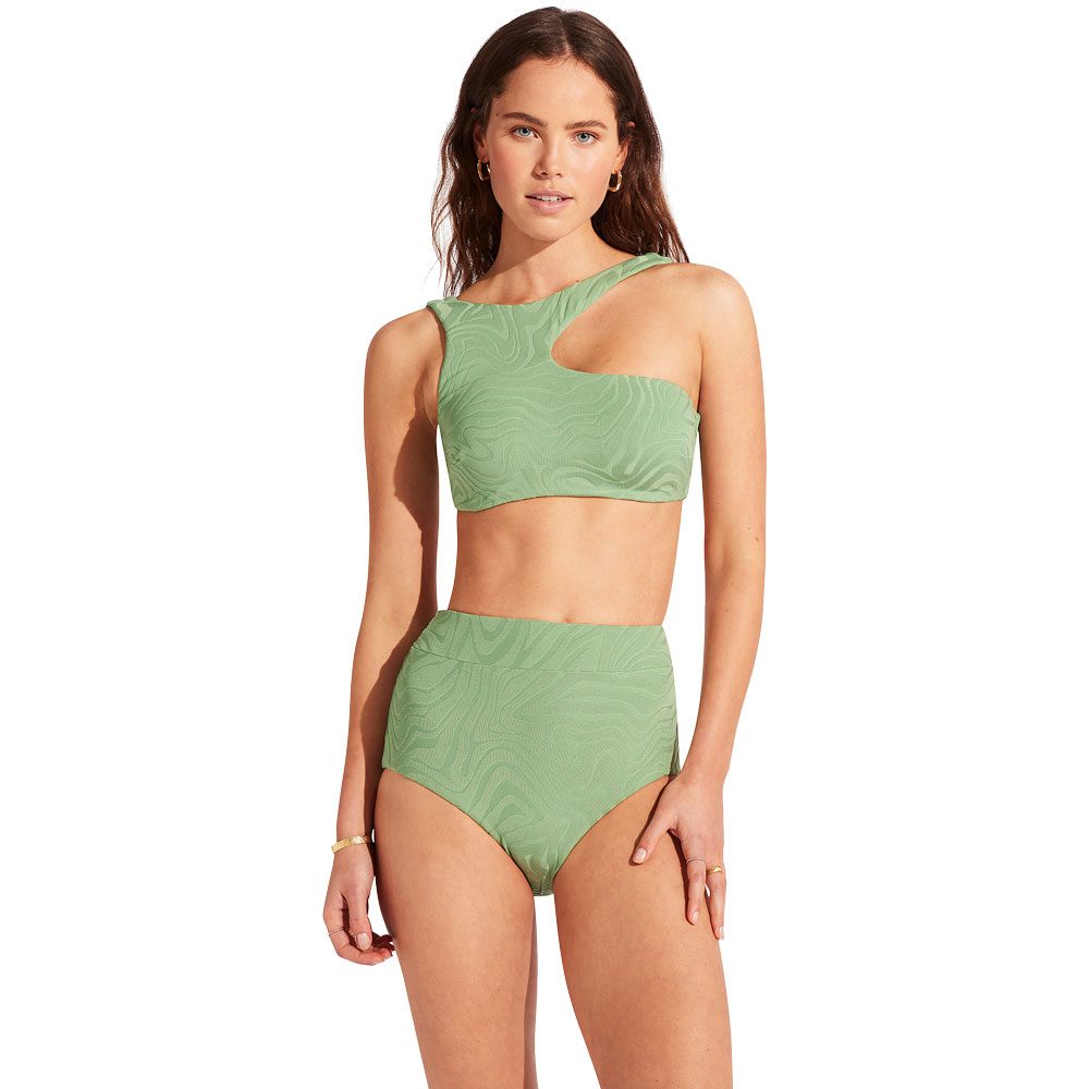 Seafolly SecondWave Assymetrical Tank Bikini Top Damen palm green