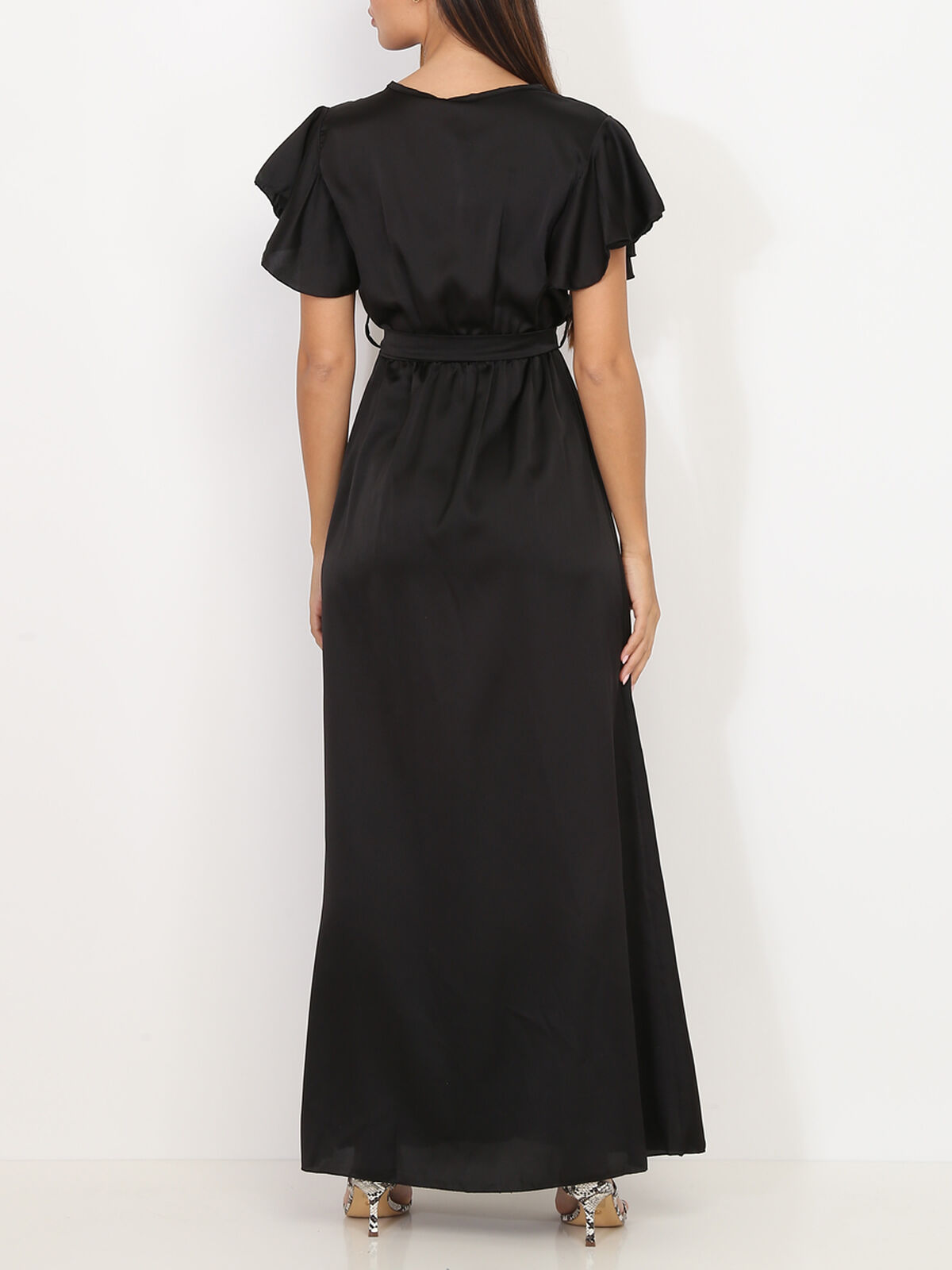 Robe longue cache cœur fendue- Noir
