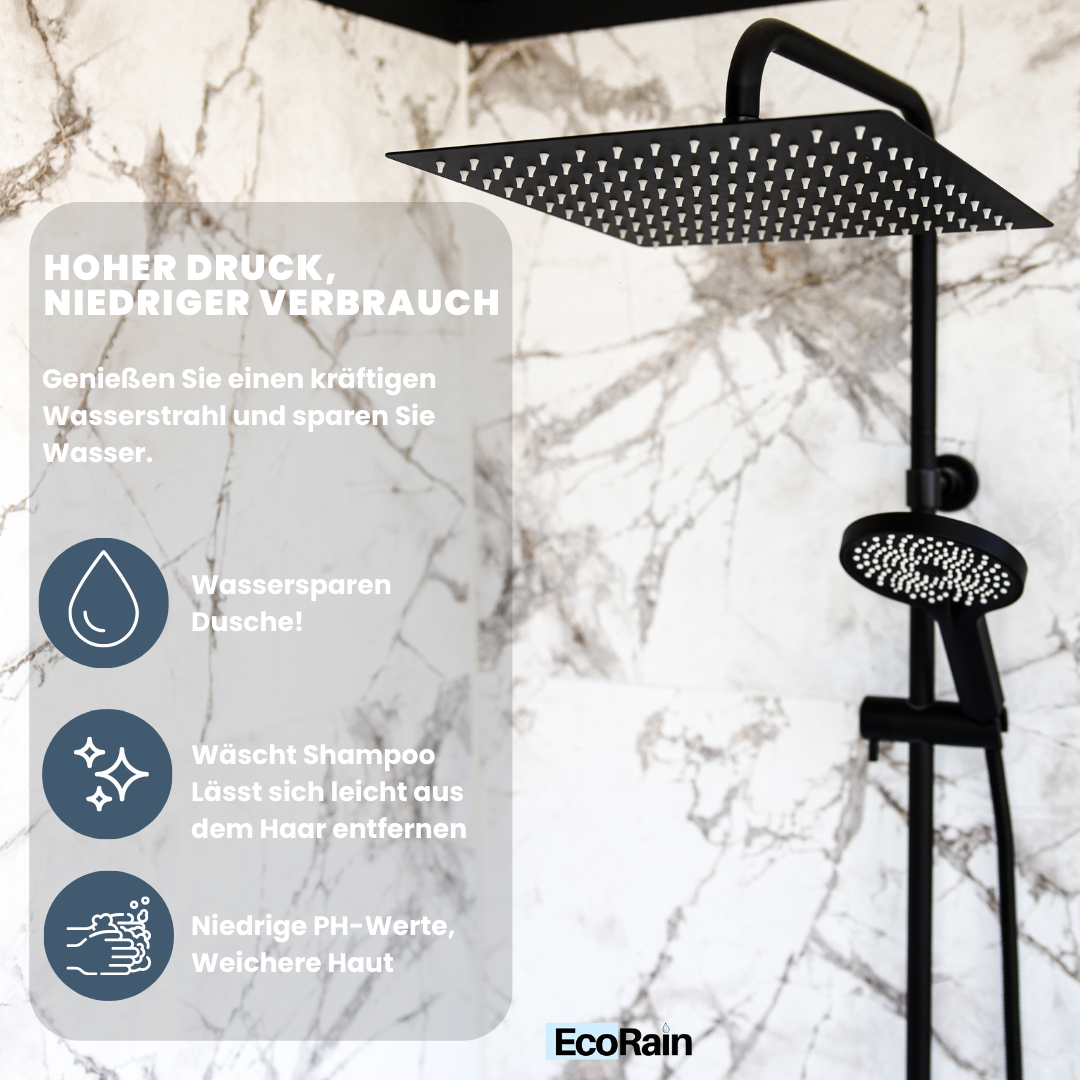 EcoRain Waterbesparende Regendouchekop Tyler 20 cm Chroom met Douchearm - 30% Waterbesparing - Waterbesparende Douchekop - Rechthoekige Regendouchekop - Universeel - Verbrandingsbestendige Douchekop