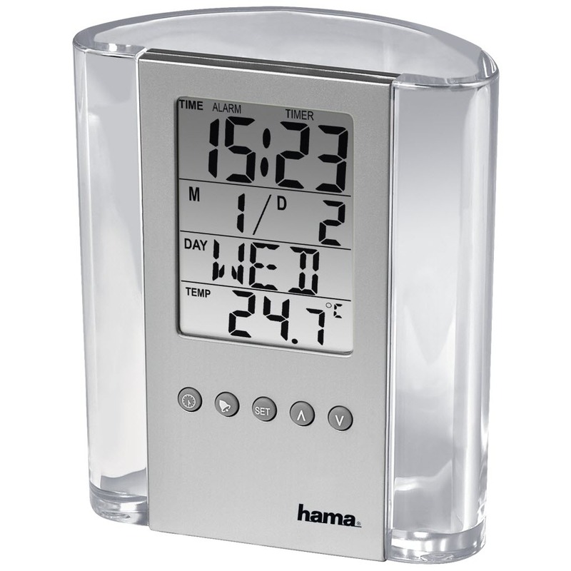 Hama Stifteköcher mit LCD-Thermometer, silber transparent