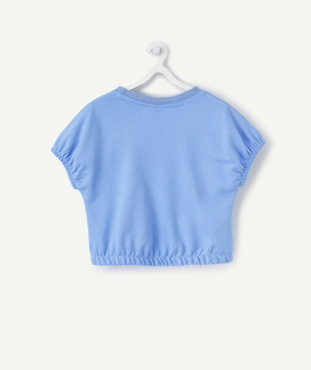 t-shirt manches courtes fille en coton bio bleu avec détails pailletés