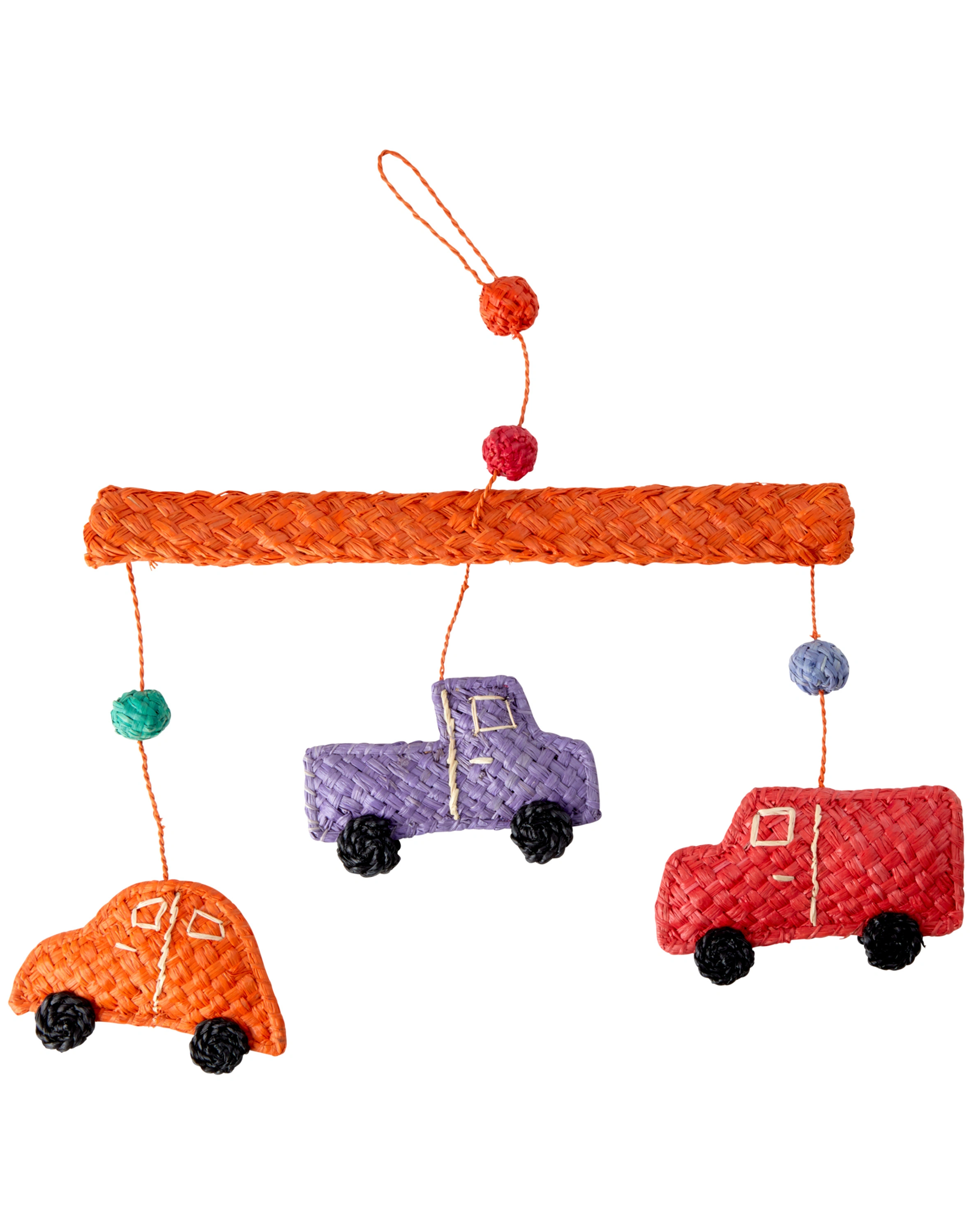 Raffia-Mobile CARS in bunt