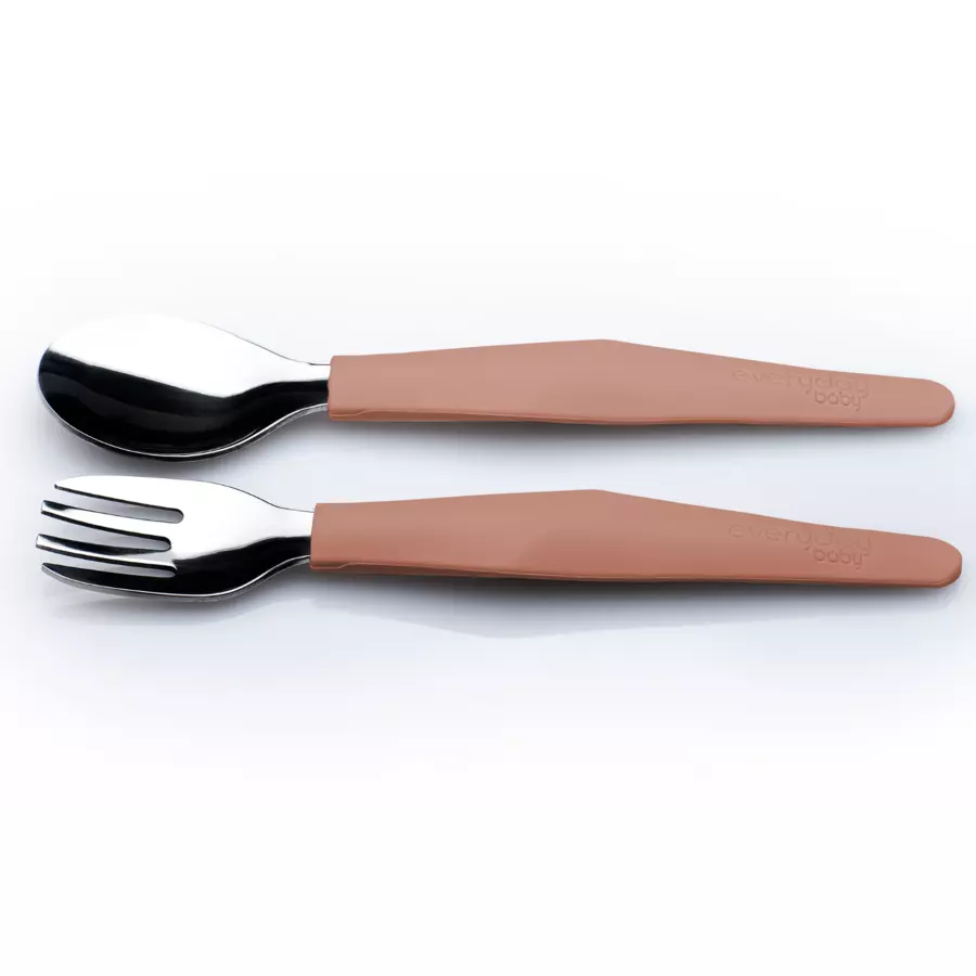 everyday® baby Esslern-Besteck, Edelstahl mit Silikongriff, 2-teilig nature red