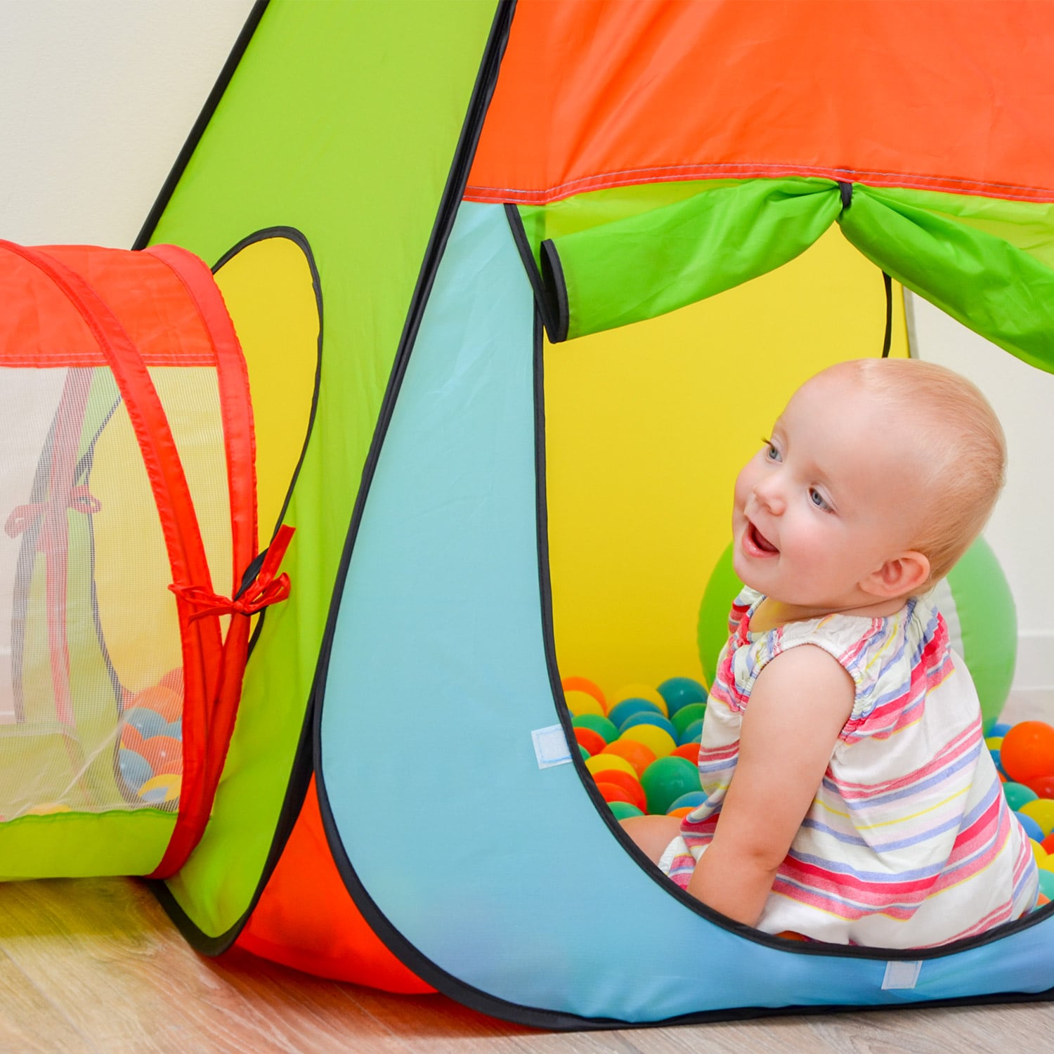 3er Bällebad Zelt 200 Baby Bälle PopupTunnel Kinderzelt Spielzelt 260x90x100cm