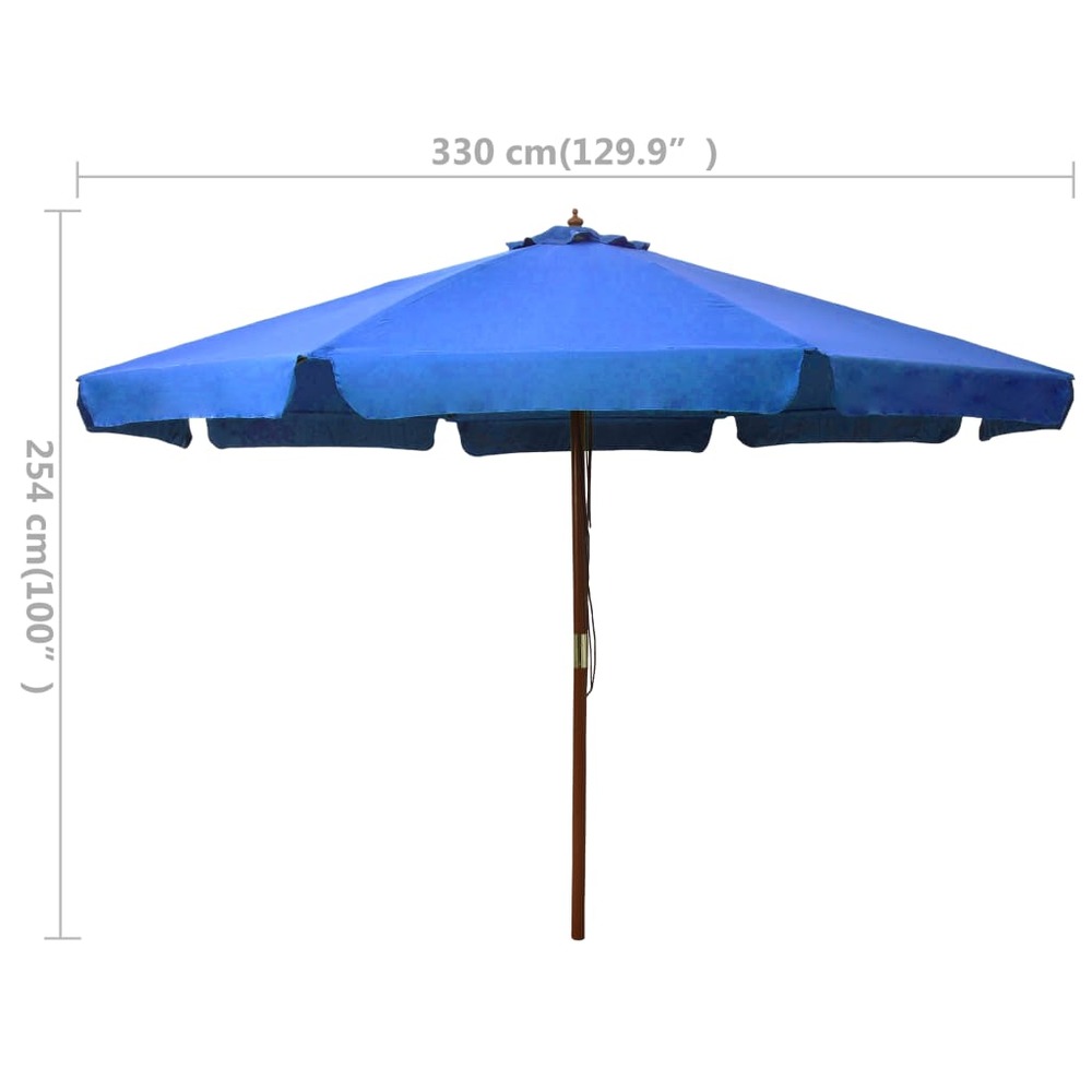 Parasol avec mât en bois 330 cm bleu