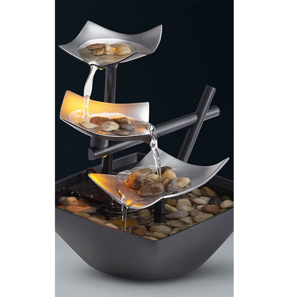 (13x21cm) Mini LED Feng Shui Zimmerbrunnen Home Deko Wasserspiel Beleuchtung mit Steinen