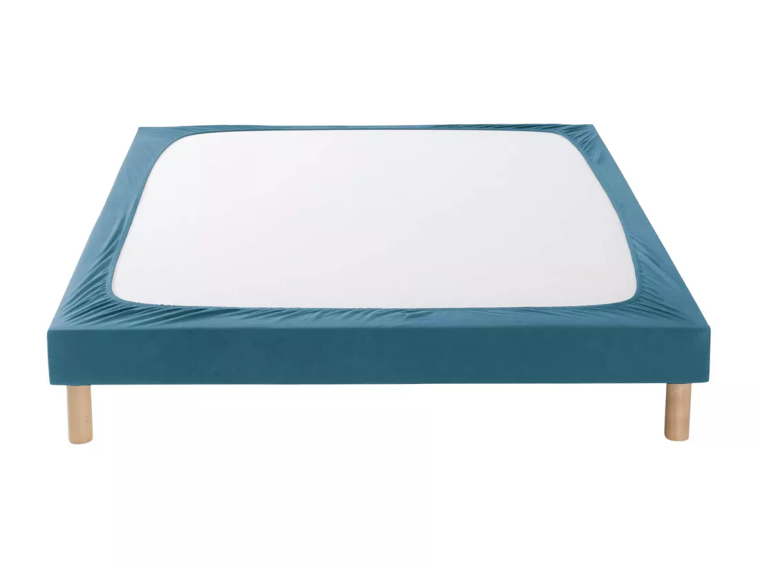 Cache-sommier coton jersey bleu océan 120x190 à 130x200