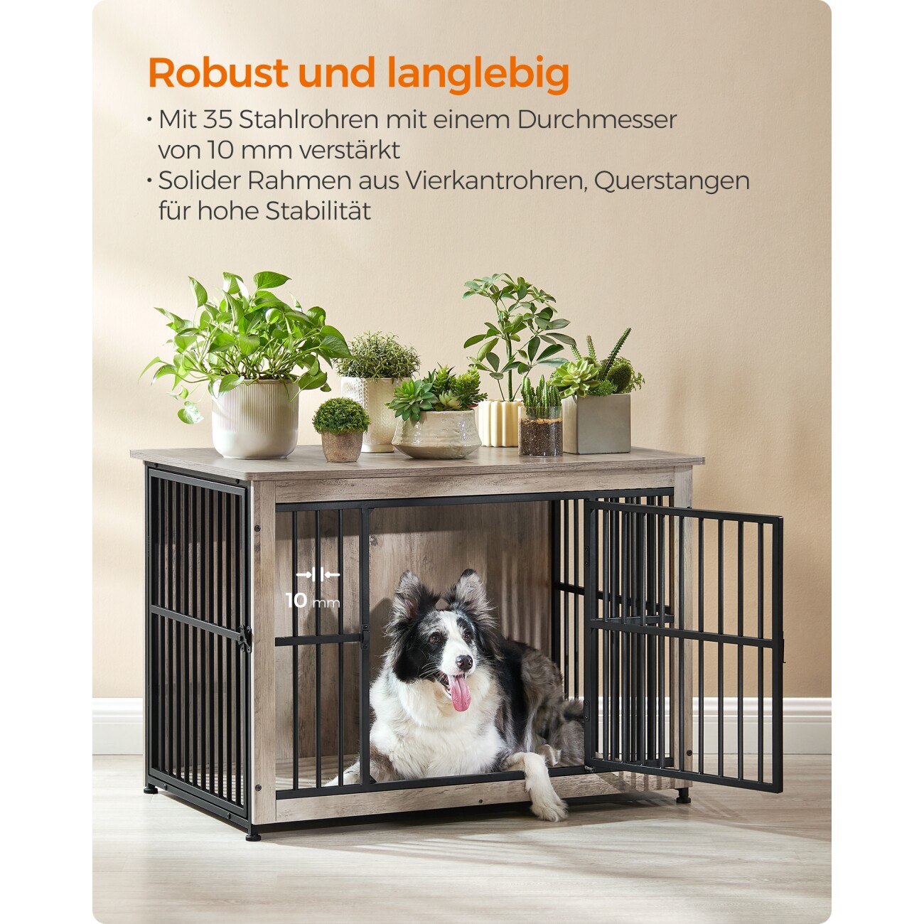 FEANDREA Hundekäfig Möbel Beistelltisch hochbelastbar Braun Grau braun