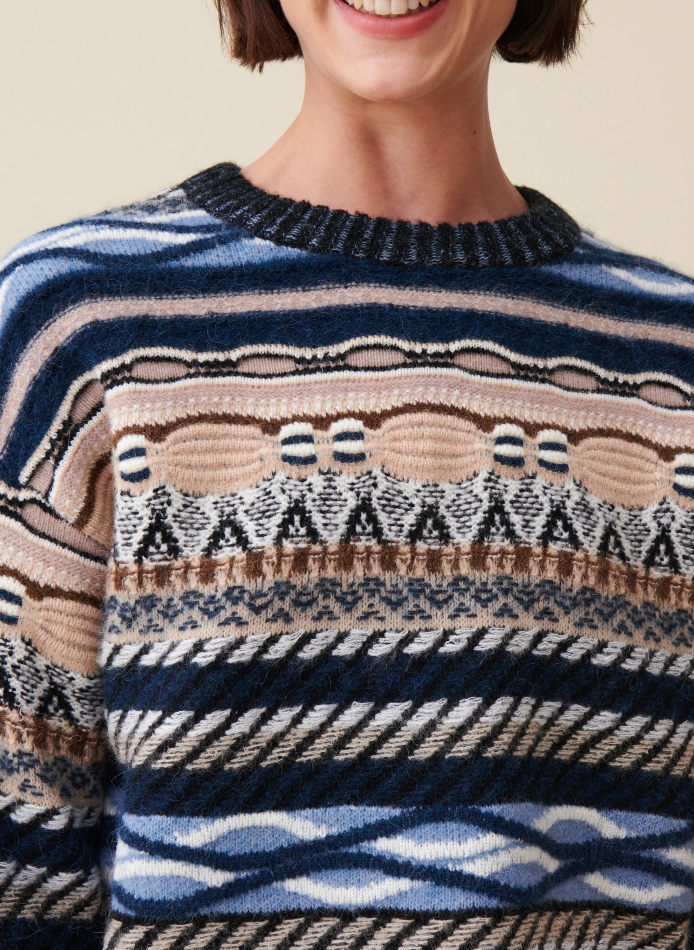 Pull court rayé en laine mélangée | Multicolore