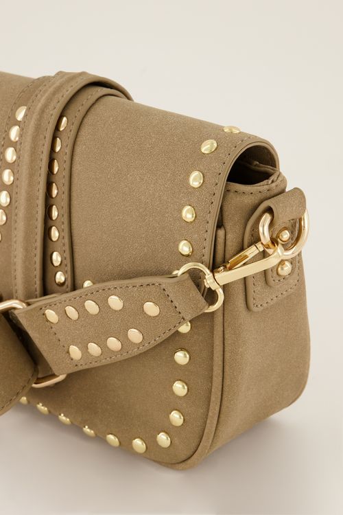 Beige schoudertas met goudkleurige studs