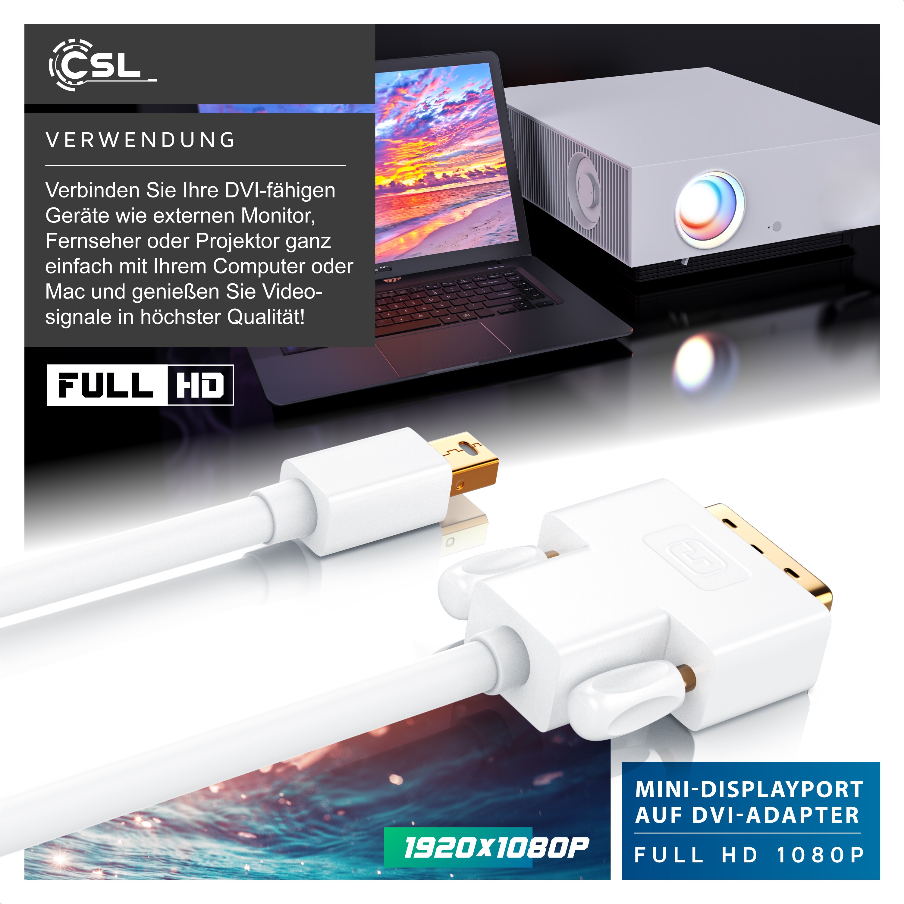 CSL Mini DisplayPort zu DVI Video-Kabel, miniDP Monitor Adapter Kabel, für Apple, PC's & Notebooks - 5m