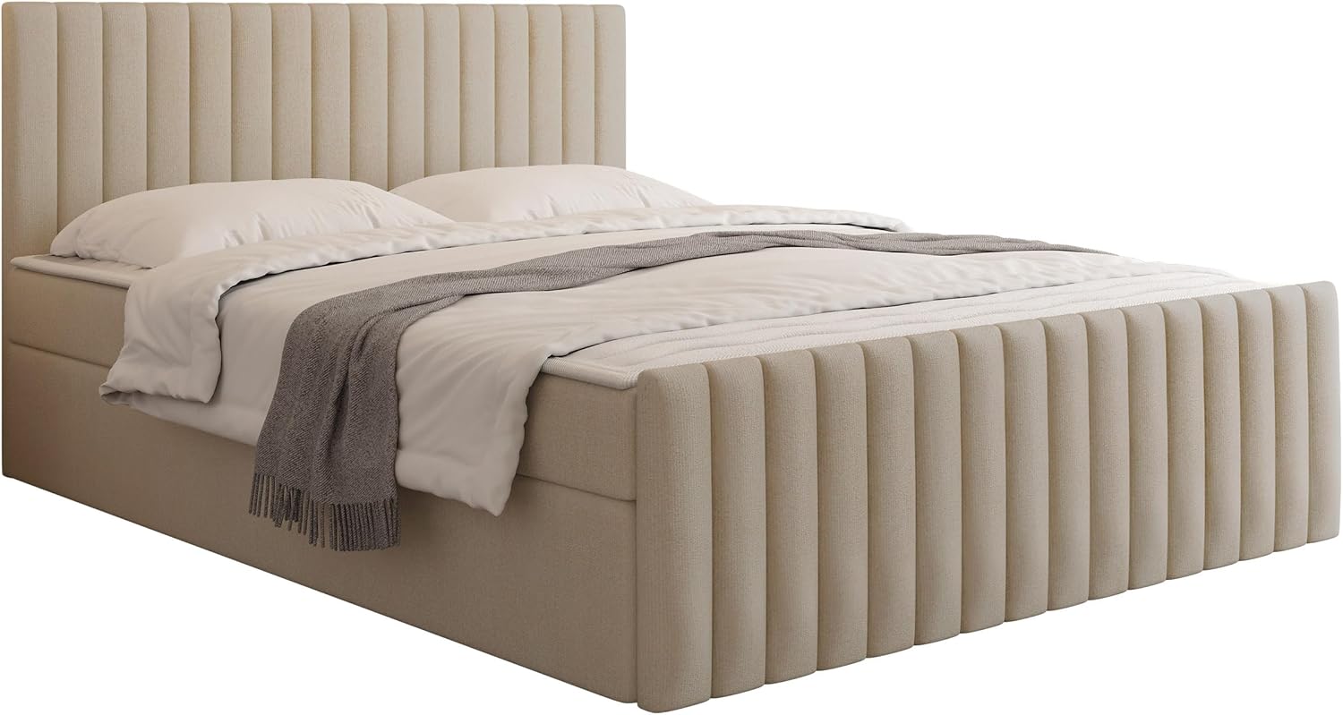 Mirjan24 Boxspringbett Tirulo Fix, Doppelbett mit Topper und Matratze, Polsterbett mit 2 Bettkästen, Bett mit gepolstertes Kopfteil, Continentalbett (Manila 02, 160x200cm)