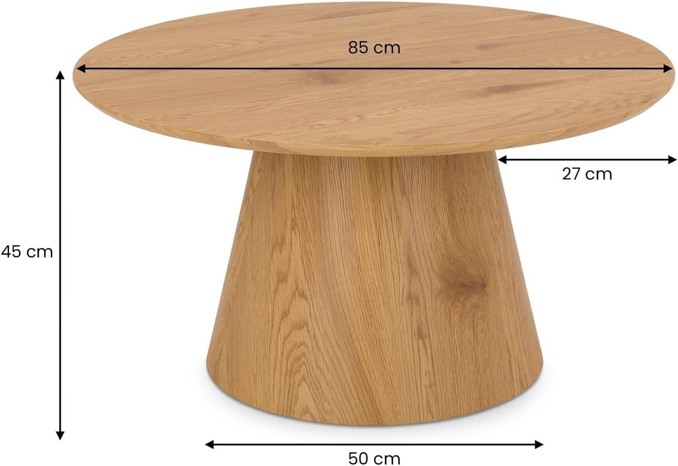 IDIMEX RUDA Couchtisch rund 85 cm, Eiche Finish- Moderner Wohnzimmertisch in Holzoptik, runder Sofatisch MDF, Design Loungetisch, Ablagetisch für Wohnzimmer