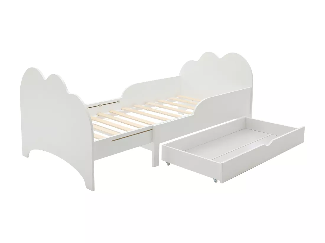 Lit évolutif 90 x 140/170/200 cm avec tiroir - Pin et MDF - Blanc - TEONIA