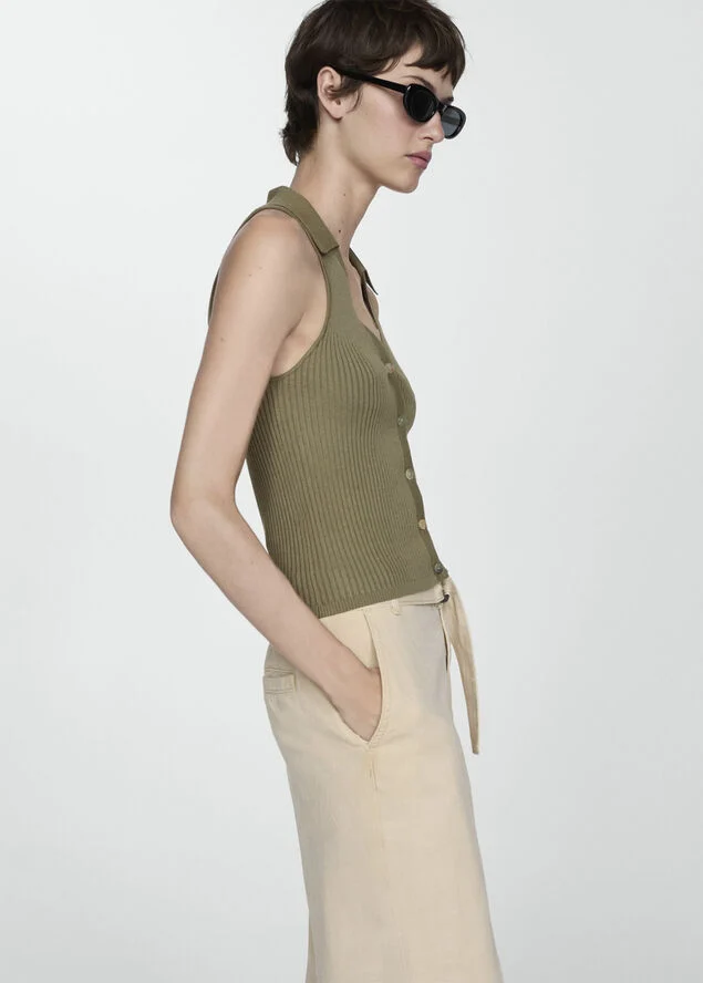 MANGO Buttoned knit top Beige - khaki