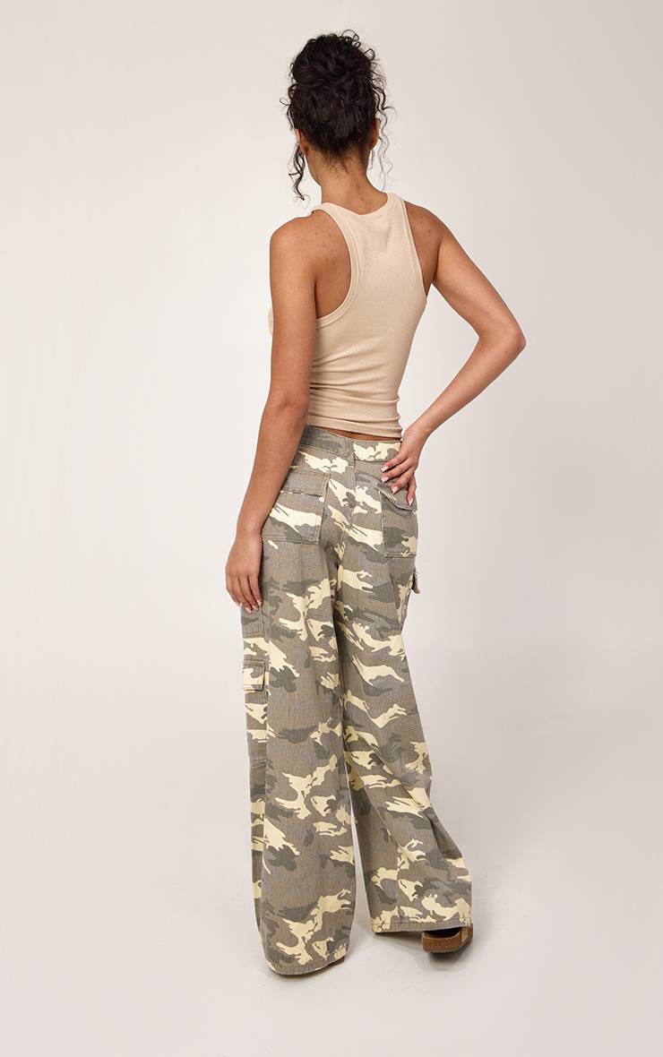 Kaki Jean Large À Poches Cargo Imprimé Camouflage Délavé