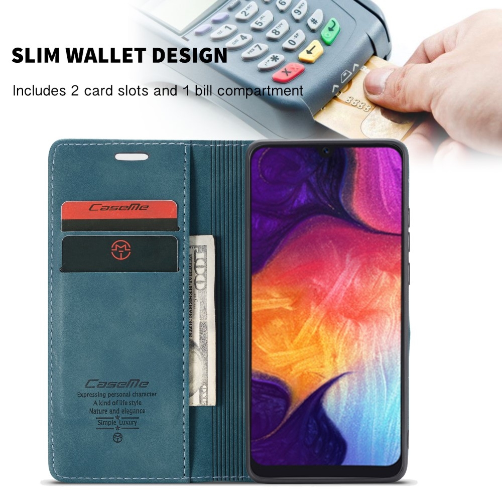Samsung Galaxy A50 / A30s Leder Tasche Flip Wallet Etui mit Kartenfächern - Grün