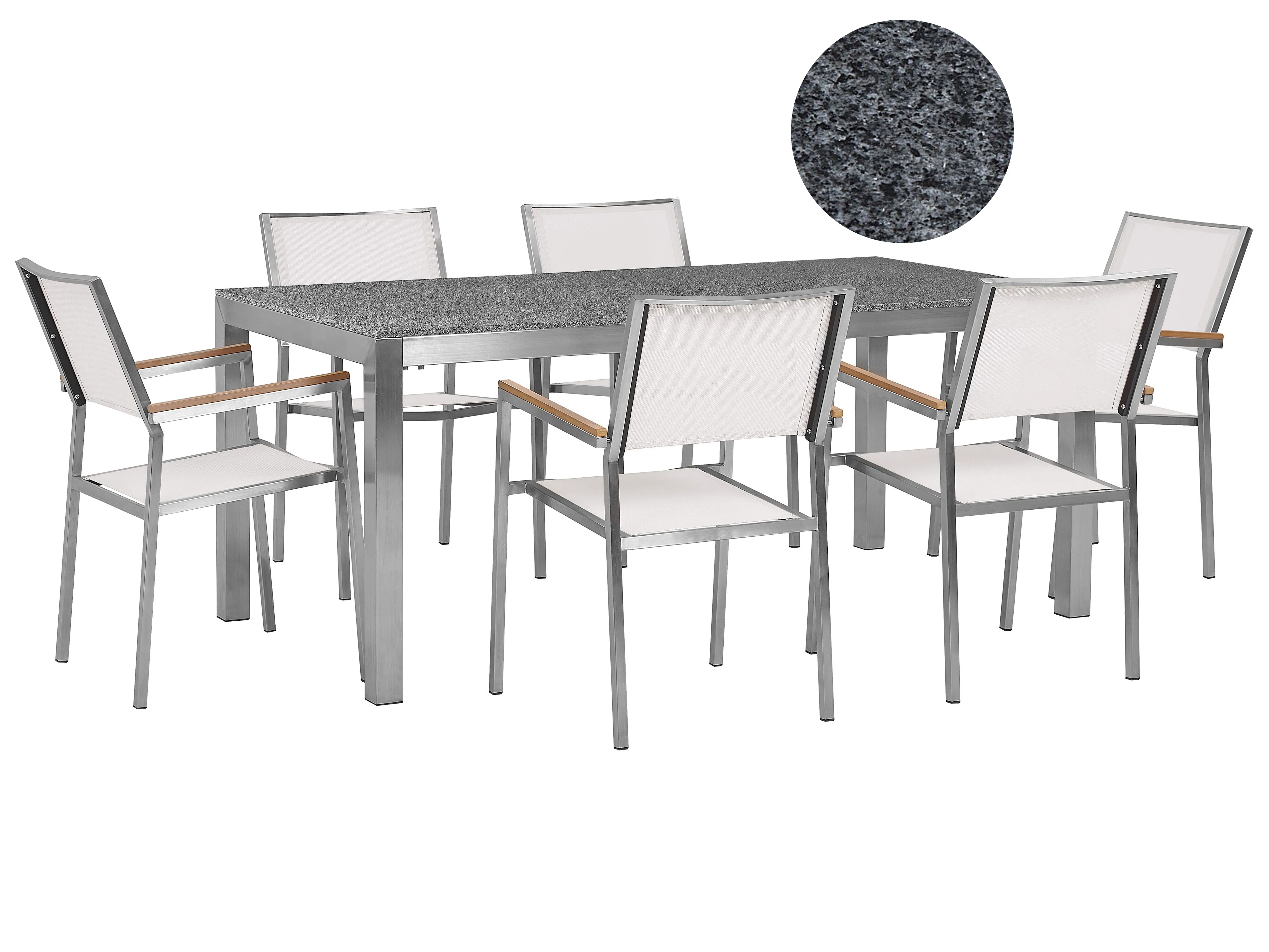 Tuinset 6-zits GROSSETO Graniet Gepolijst Grijs/wit