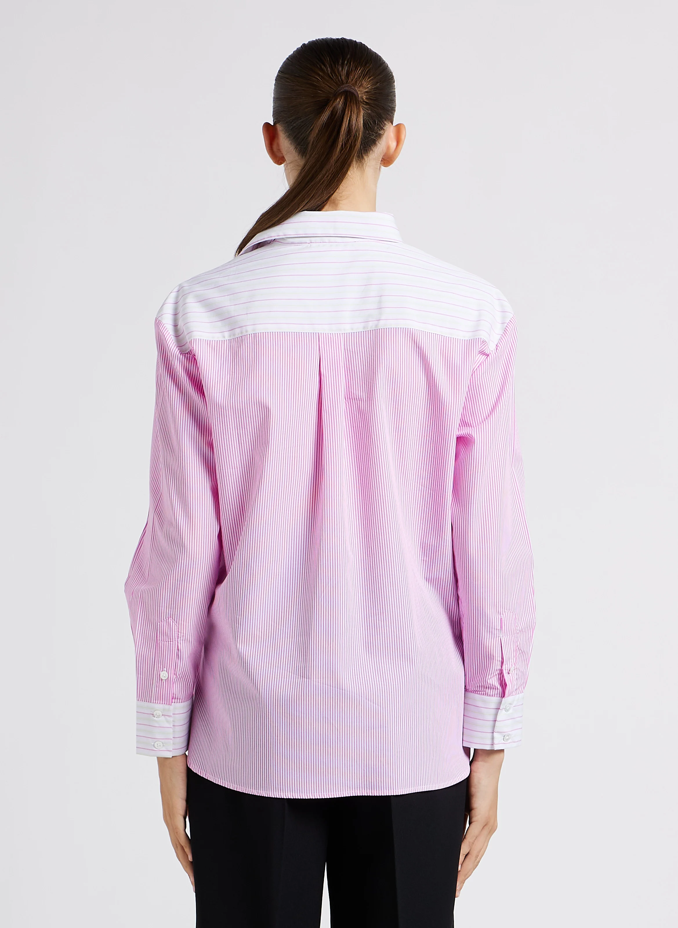 MINIRAY - Chemise droite col classique en coton rayé | Rose