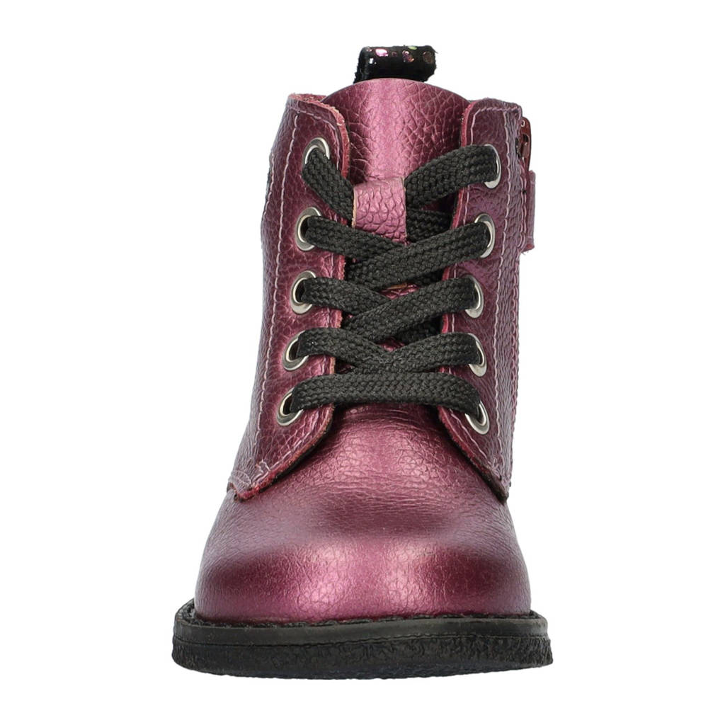 Nelson Kids leren veterboots paars metallic