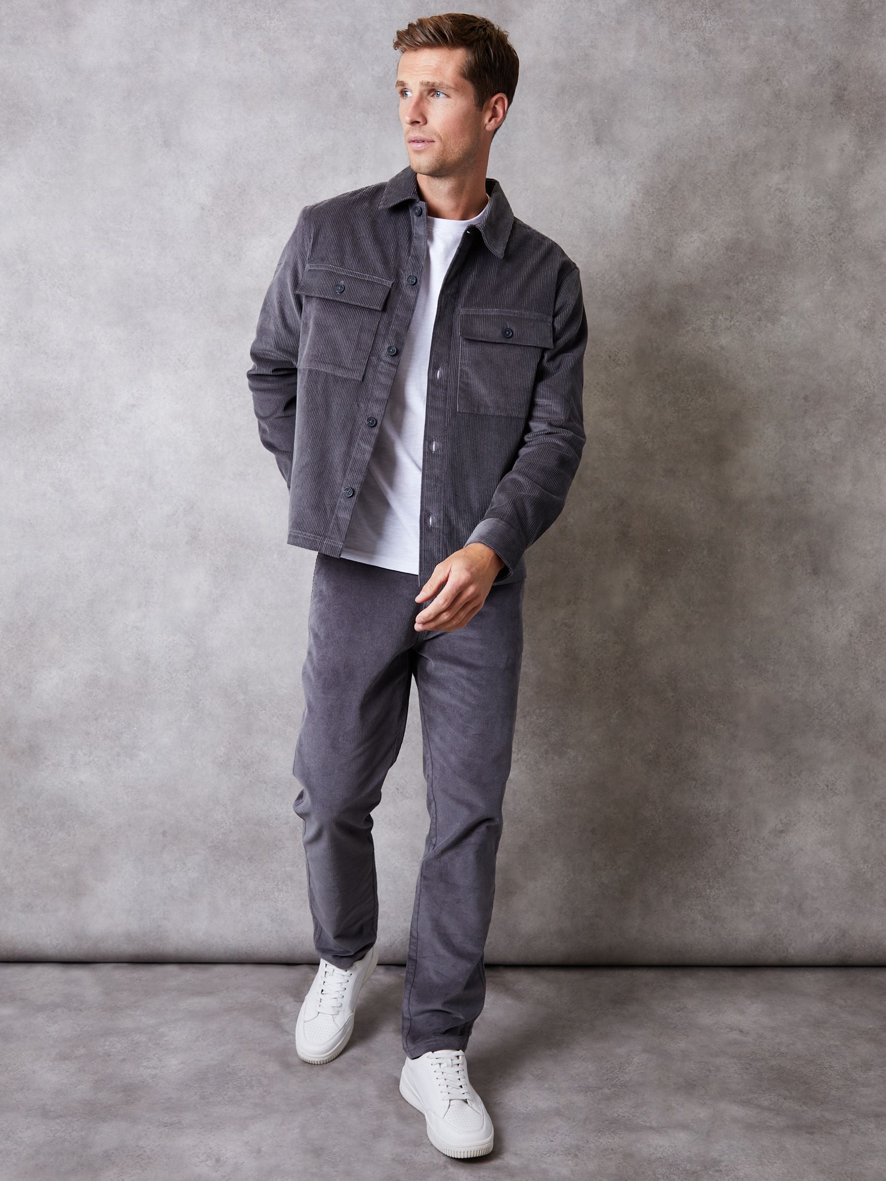 Grijs - Threadbare Relaxed Cropped Fit Corduroy Shacket