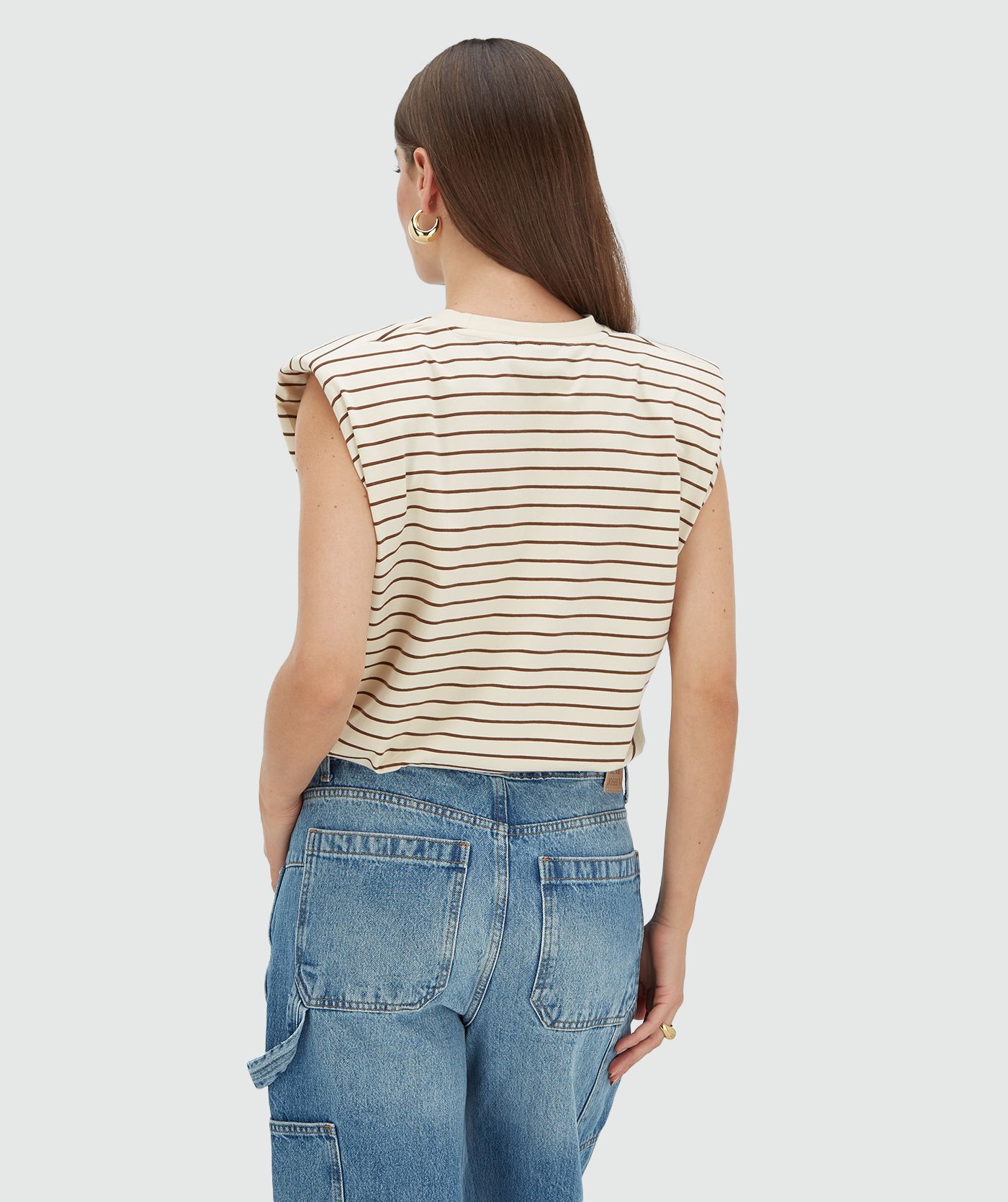 JV-SUE regular fit T-shirt met logo - creme white dark brown