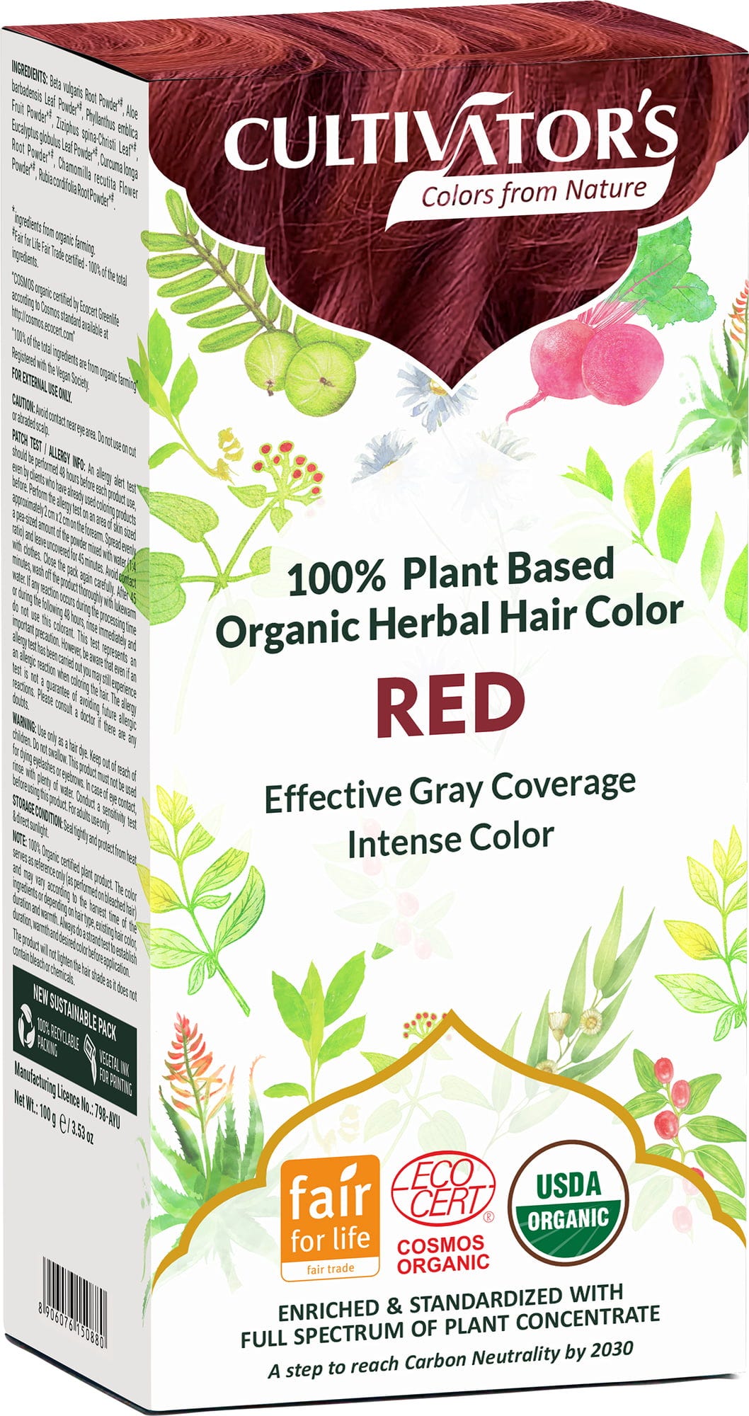 CULTIVATOR'S  Organic Herbal Hair Color Red, 100 g