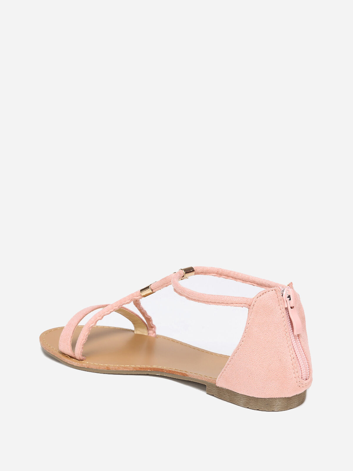 Sandales poudré à brides détails métallisés- Rose