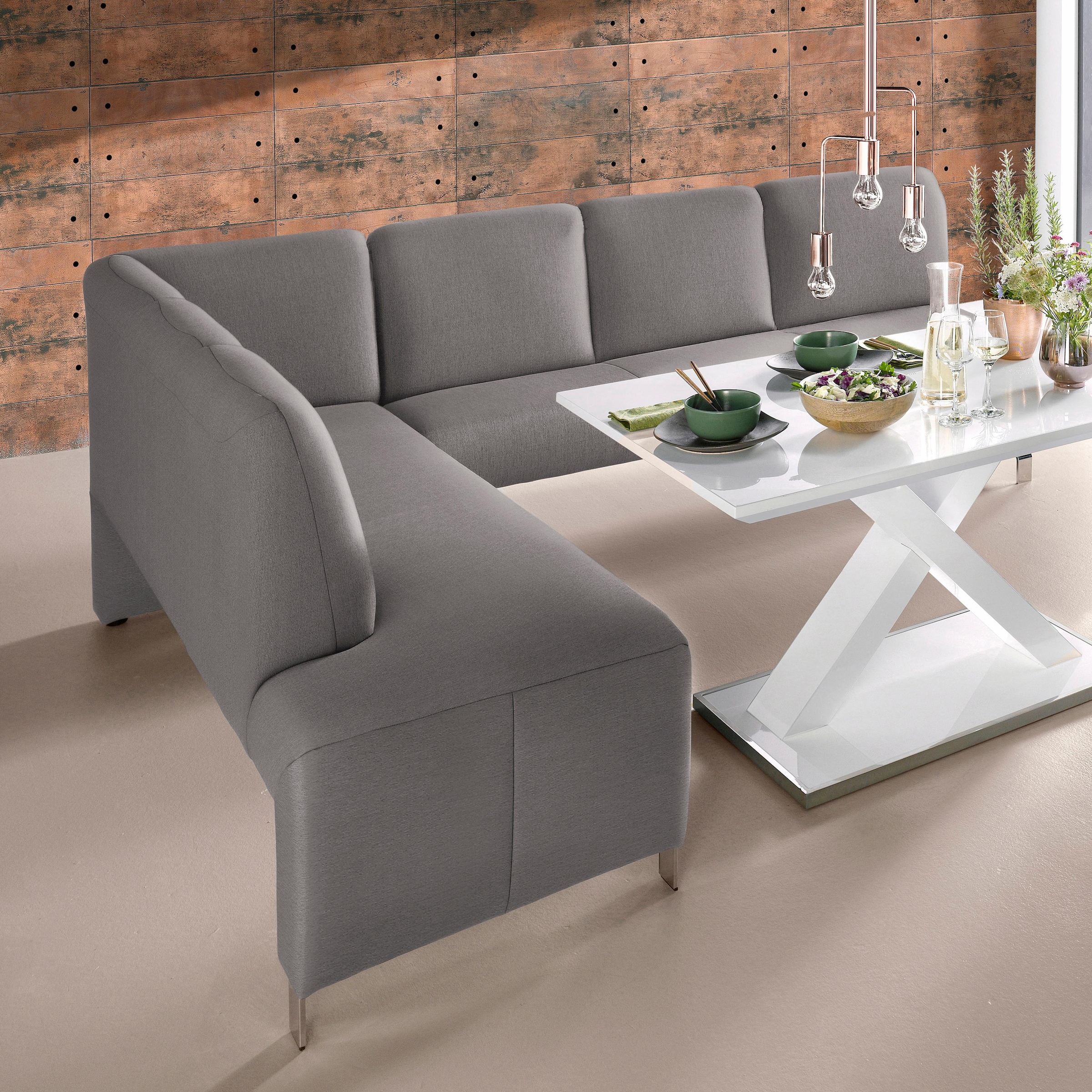 exxpo - sofa fashion Eckbank »Intenso, modern, wahlweise in Leder oder Textil,  264/197 cm (B/T)« hohe Bodenfreiheit, frei im Raum stellbar, hoher Sitzkomfort