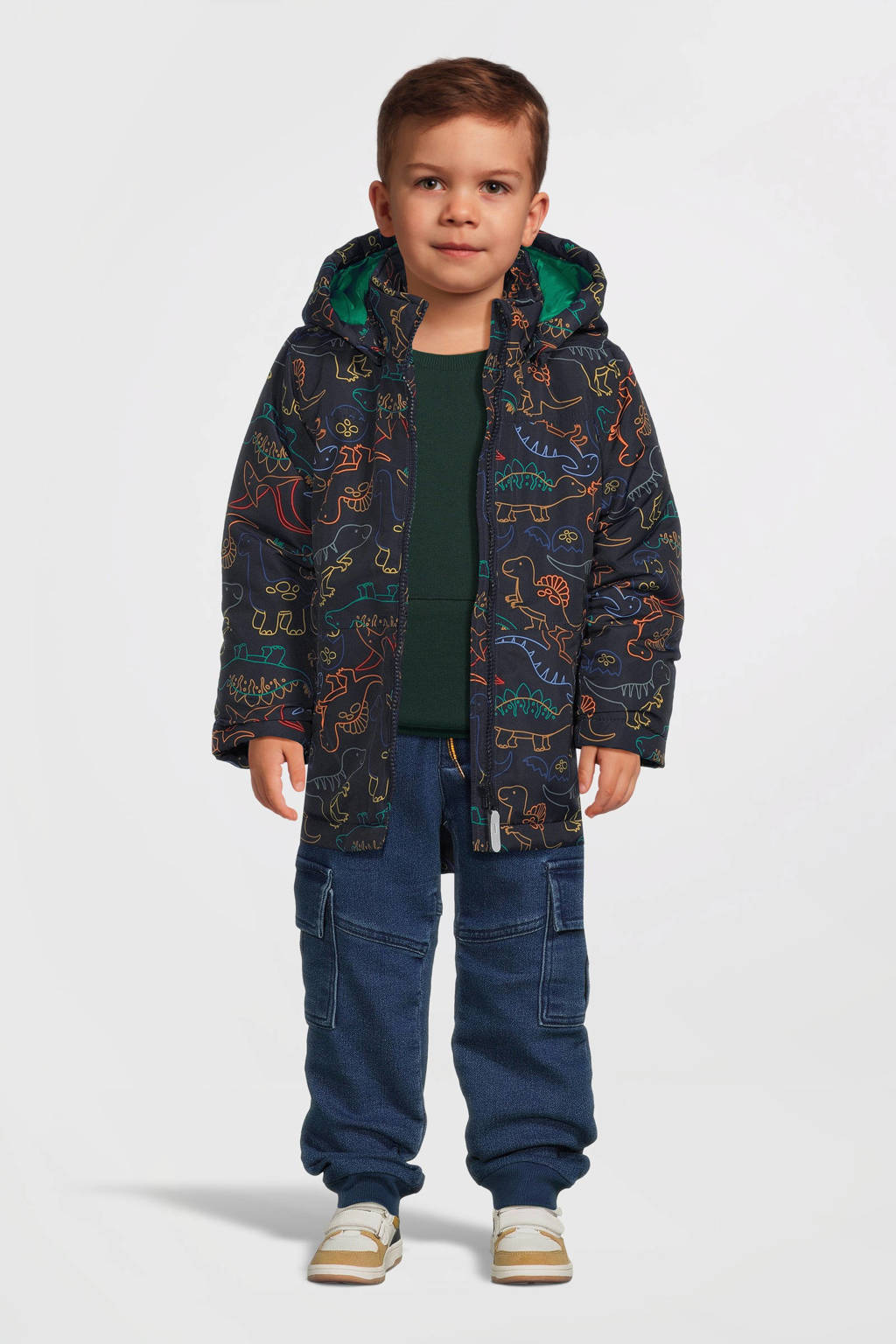 NAME IT winterjas NMMMAX met all over print donkerblauw/multicolor