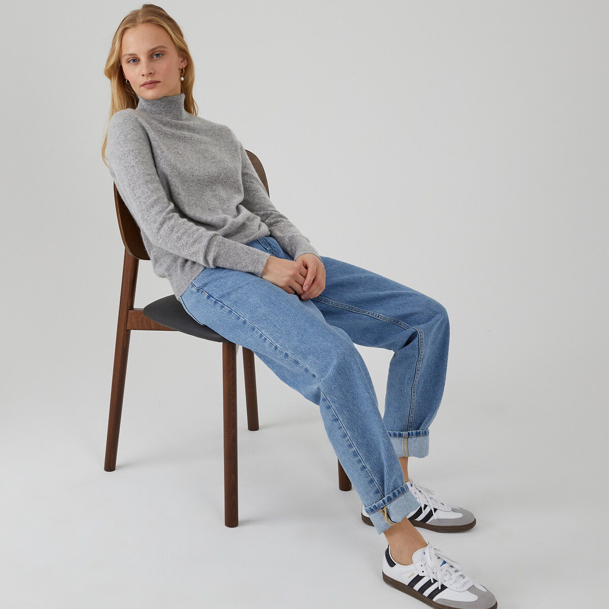 COLEÇÕES LA REDOUTE<br>Suéter de gola alta em malha fina de cashmere