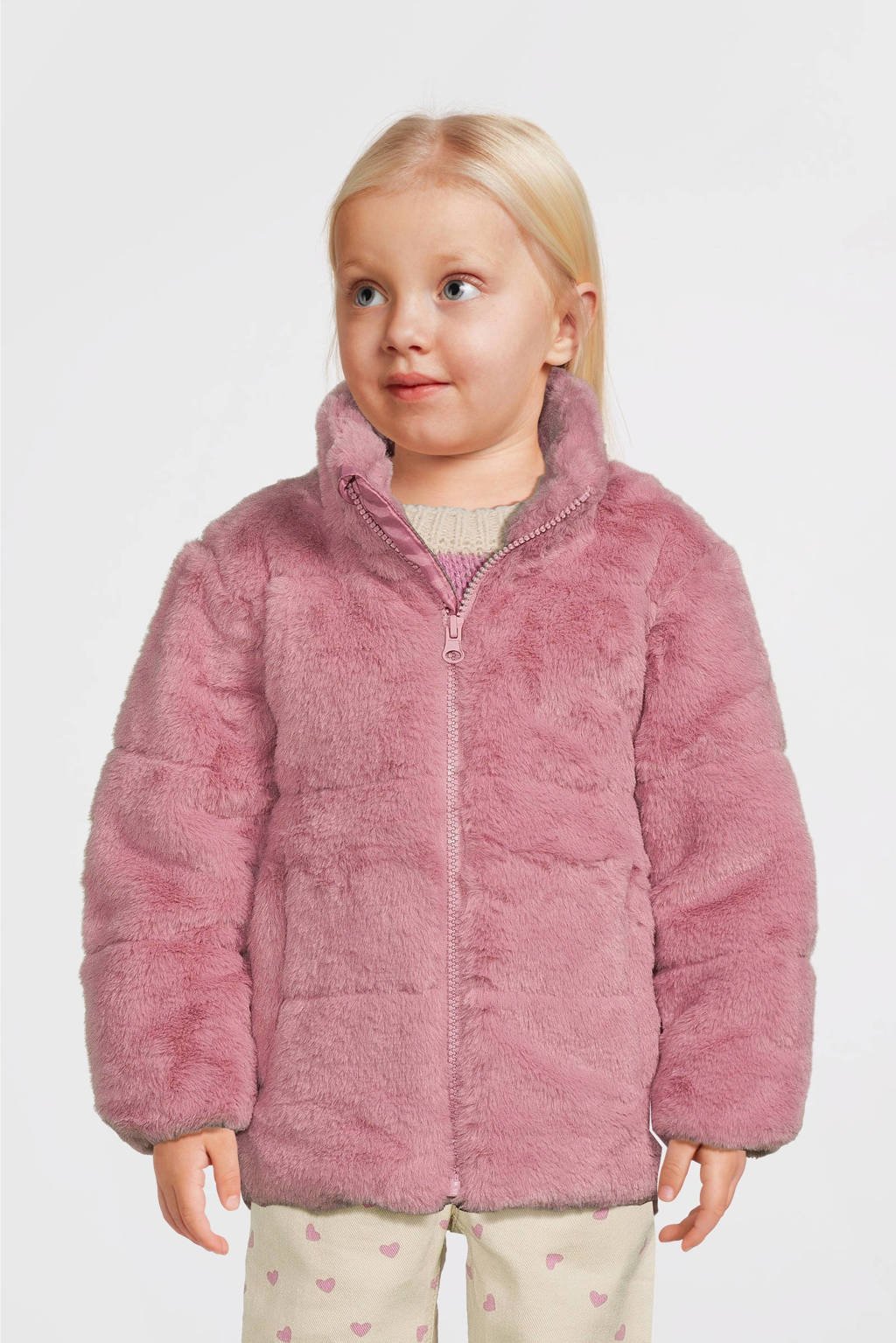 NAME IT gewatteerde imitatiebont winterjas NKFMILA roze